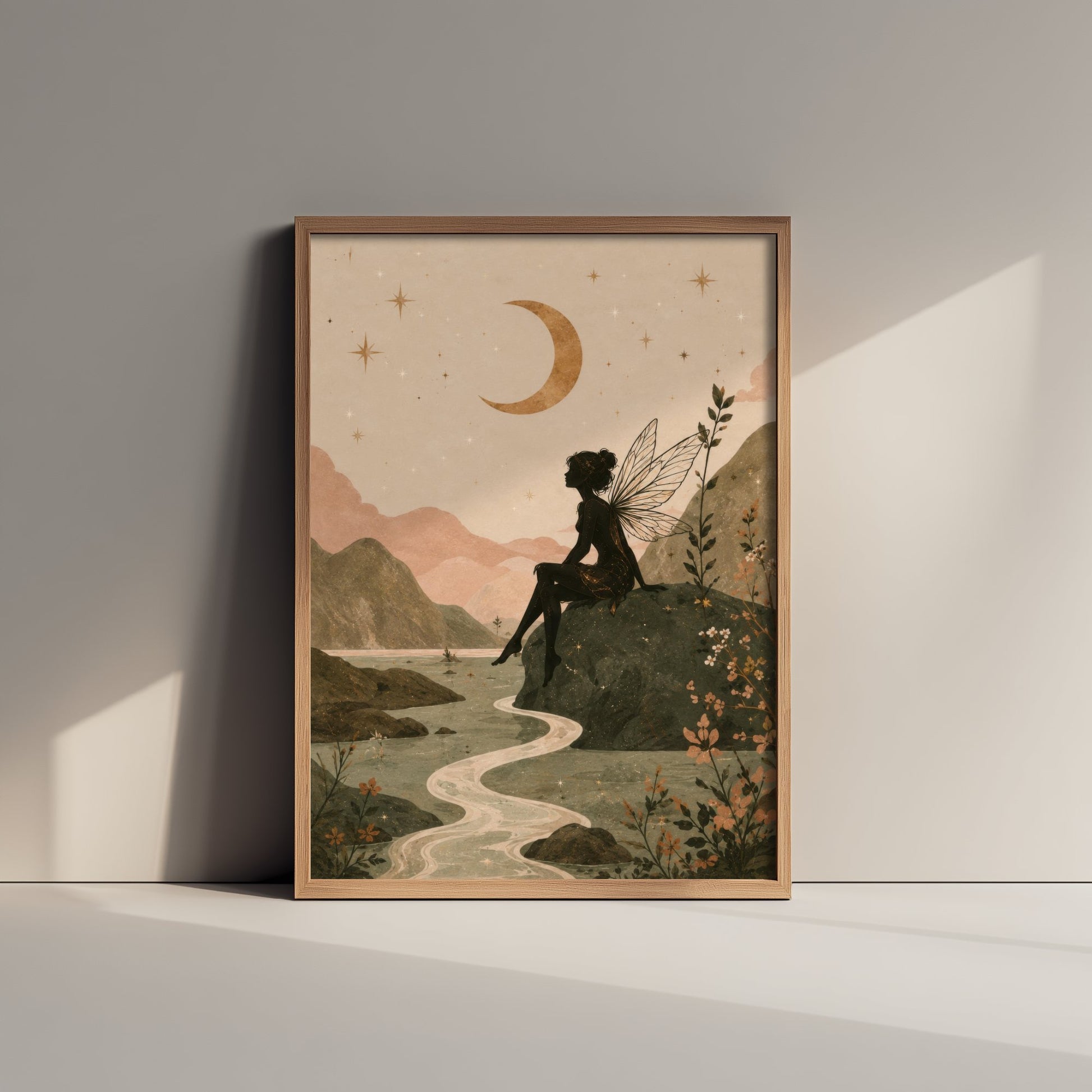 Fairy by the River Art Print - Crescent Moon Botanical Poster - Whimsical Illustration - Wall Art V2 3/3