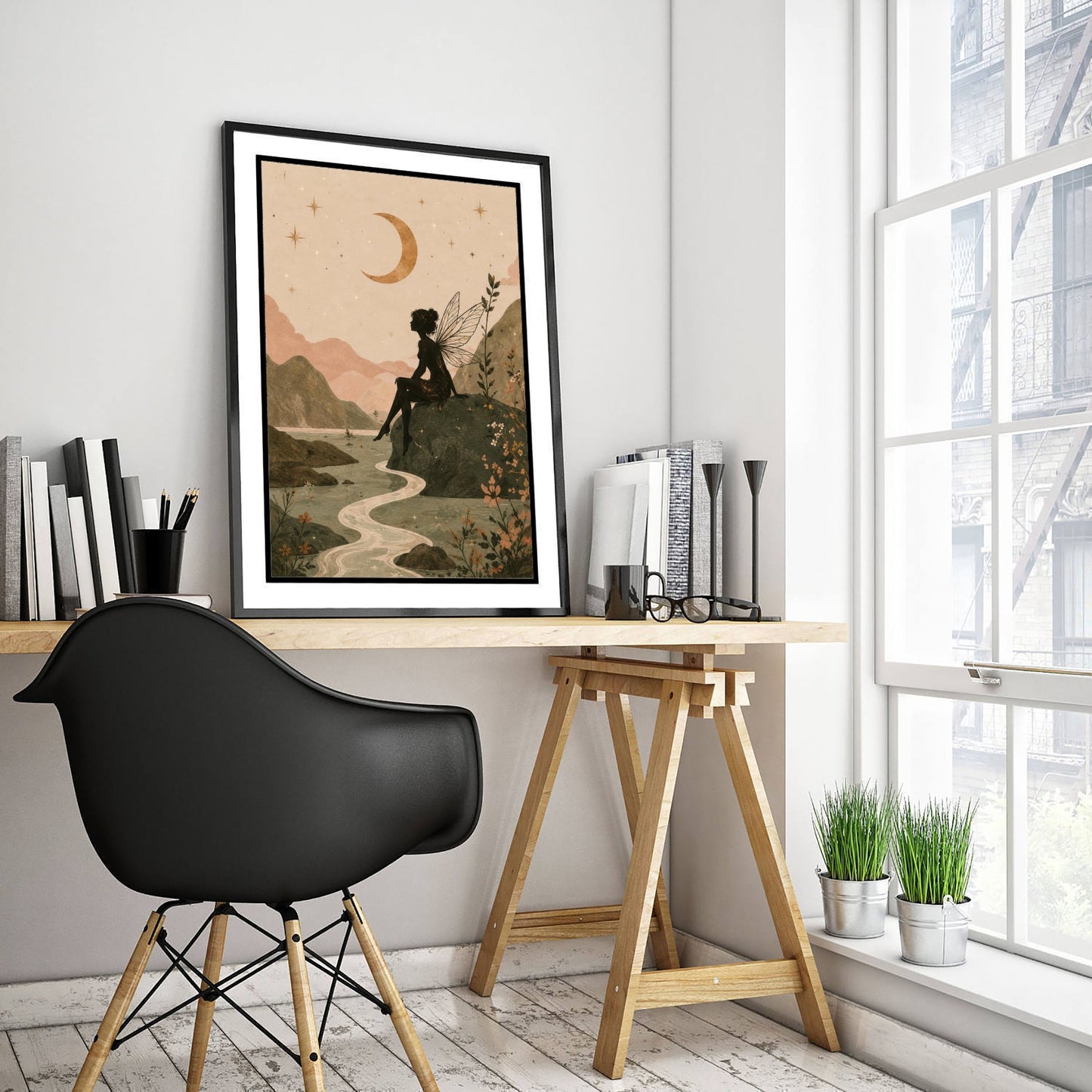 Fairy by the River Art Print - Crescent Moon Botanical Poster - Whimsical Illustration - Wall Art V2 3/3