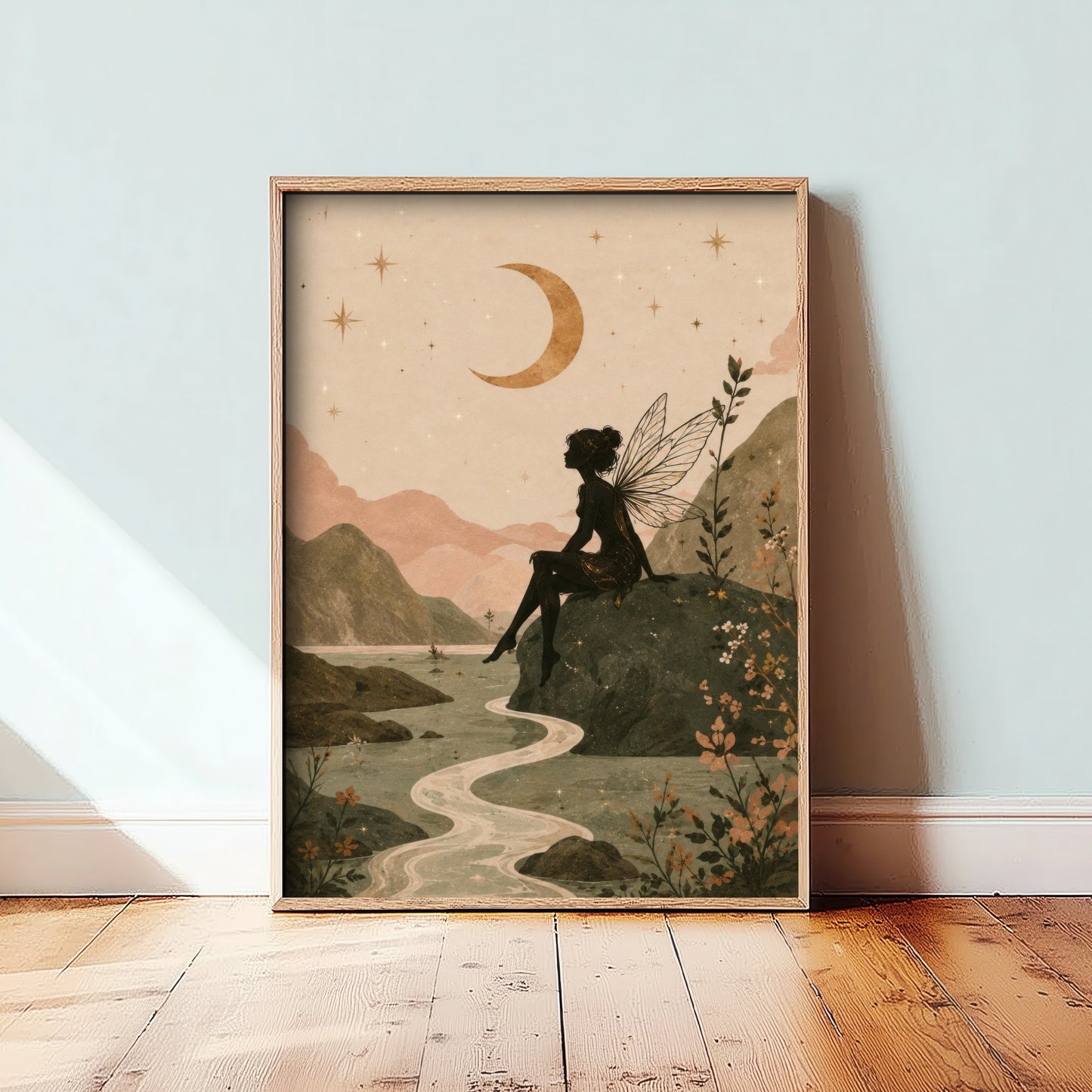 Fairy by the River Art Print - Crescent Moon Botanical Poster - Whimsical Illustration - Wall Art V2 3/3