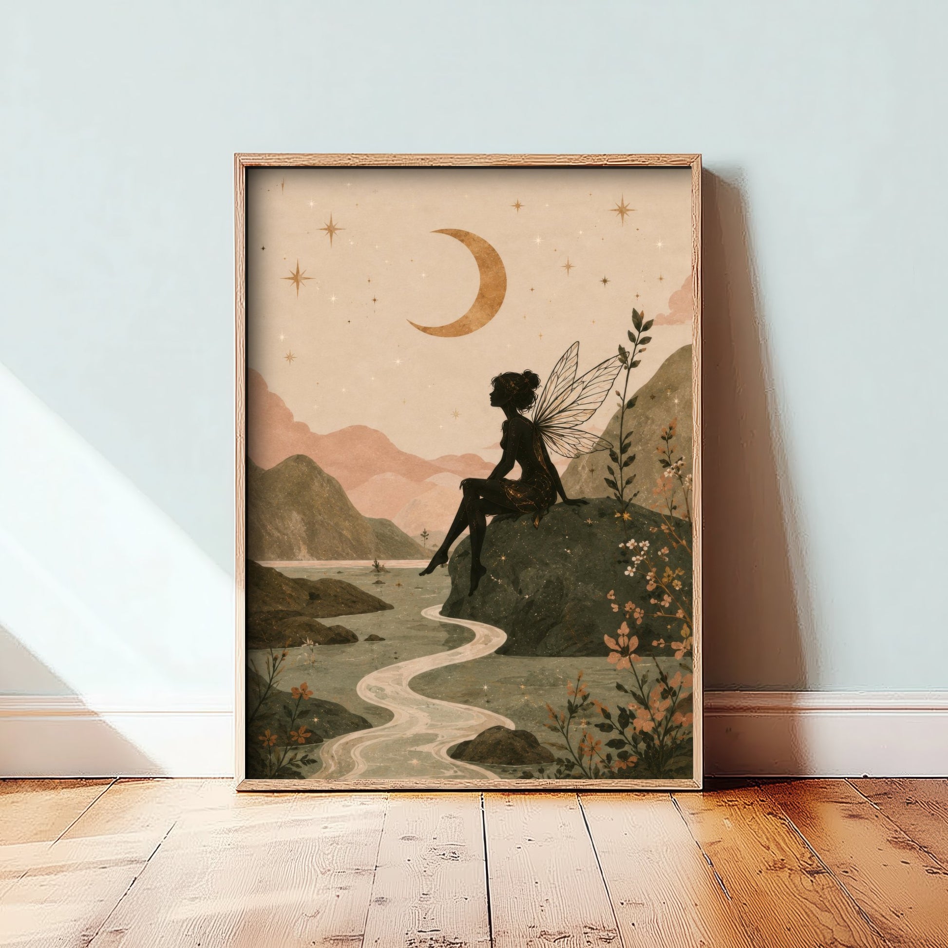 Fairy by the River Art Print - Crescent Moon Botanical Poster - Whimsical Illustration - Wall Art V2 3/3