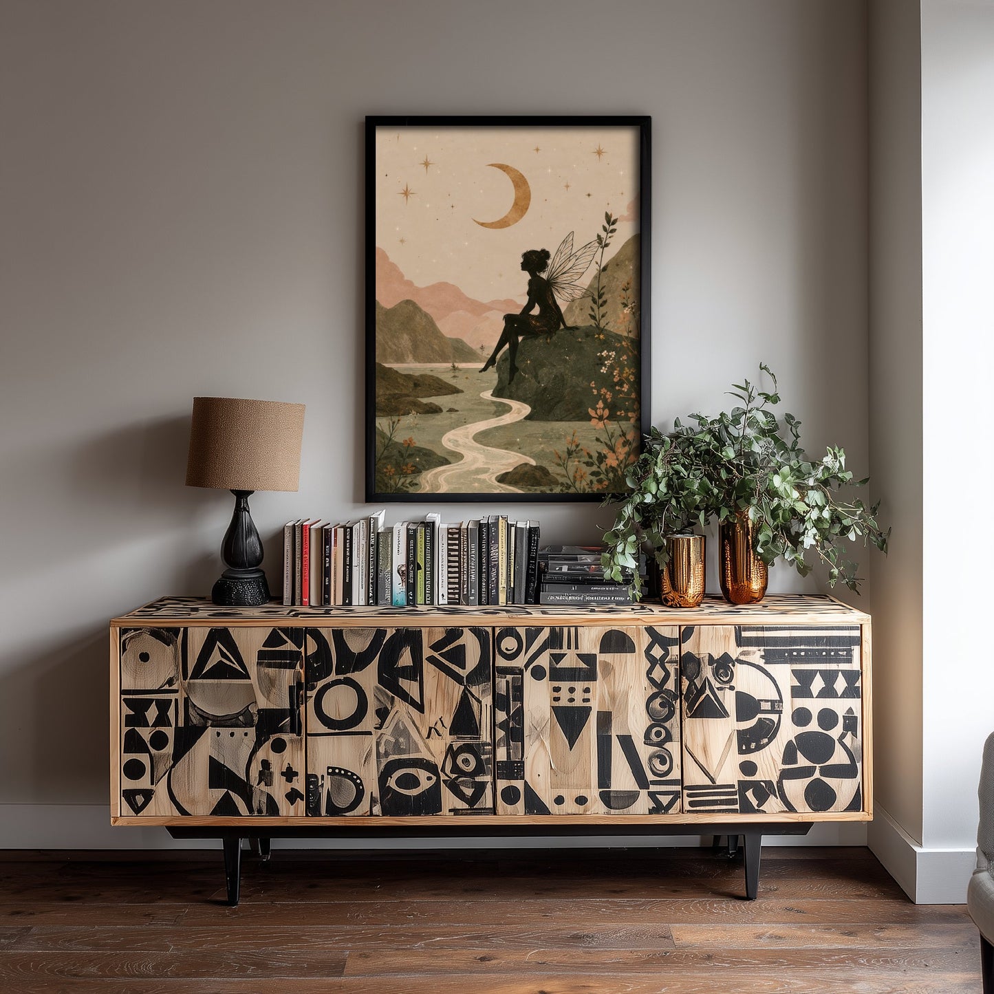 Fairy by the River Art Print - Crescent Moon Botanical Poster - Whimsical Illustration - Wall Art V2 3/3