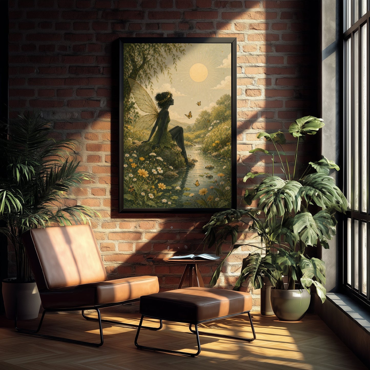 Fairy by the Stream Art Print - Celestial Botanical Poster - Whimsical Illustration - Nursery Wall Art V3 1/3