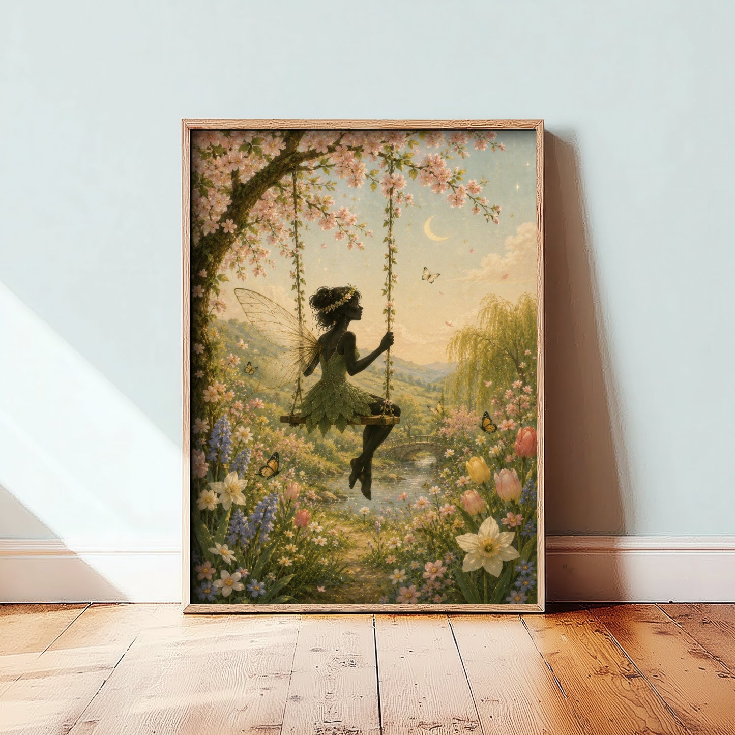 Fairy on a Blossom Swing Art Print - Celestial Botanical Poster - Whimsical Illustration - Wall Art V3 3/3