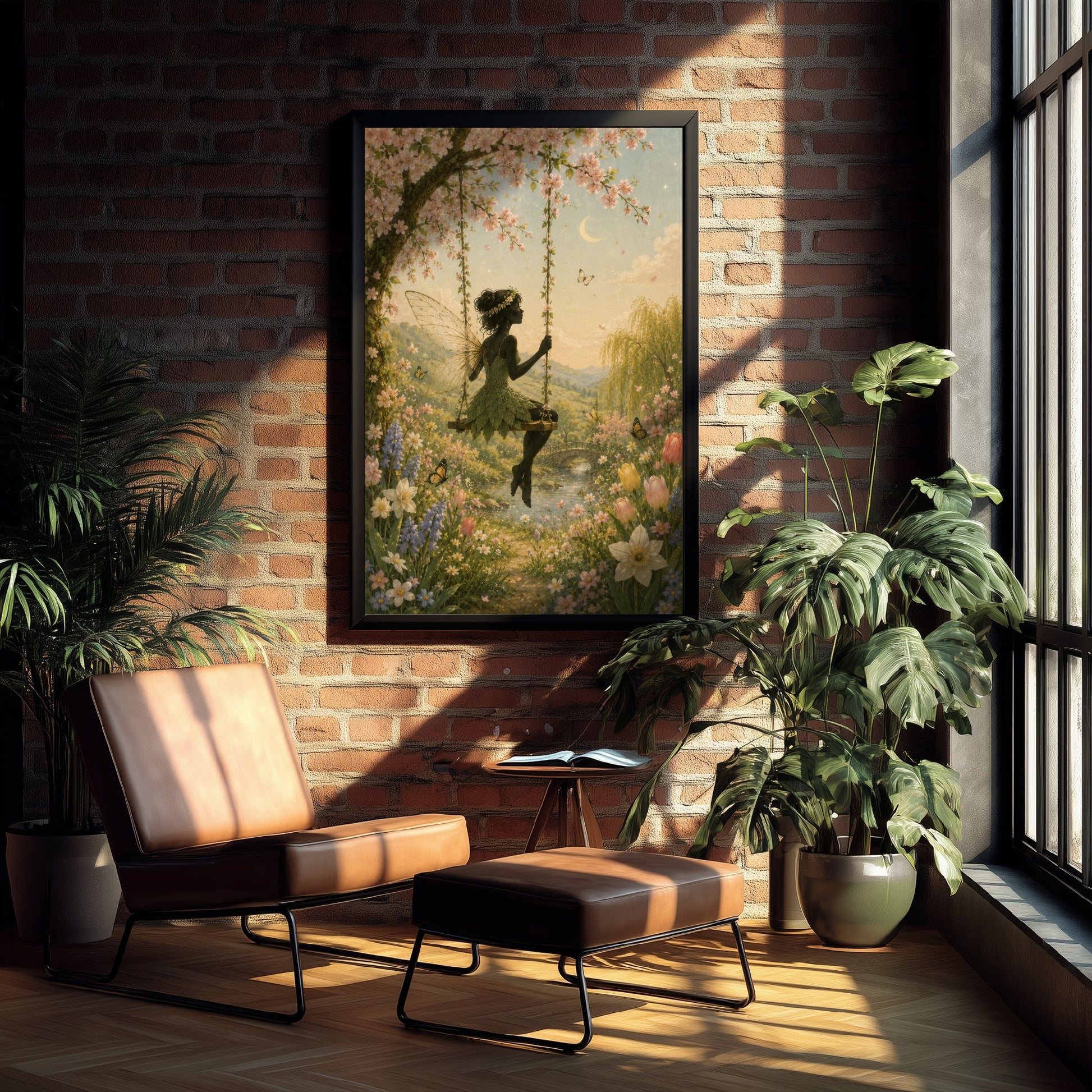 Fairy on a Blossom Swing Art Print - Celestial Botanical Poster - Whimsical Illustration - Wall Art V3 3/3