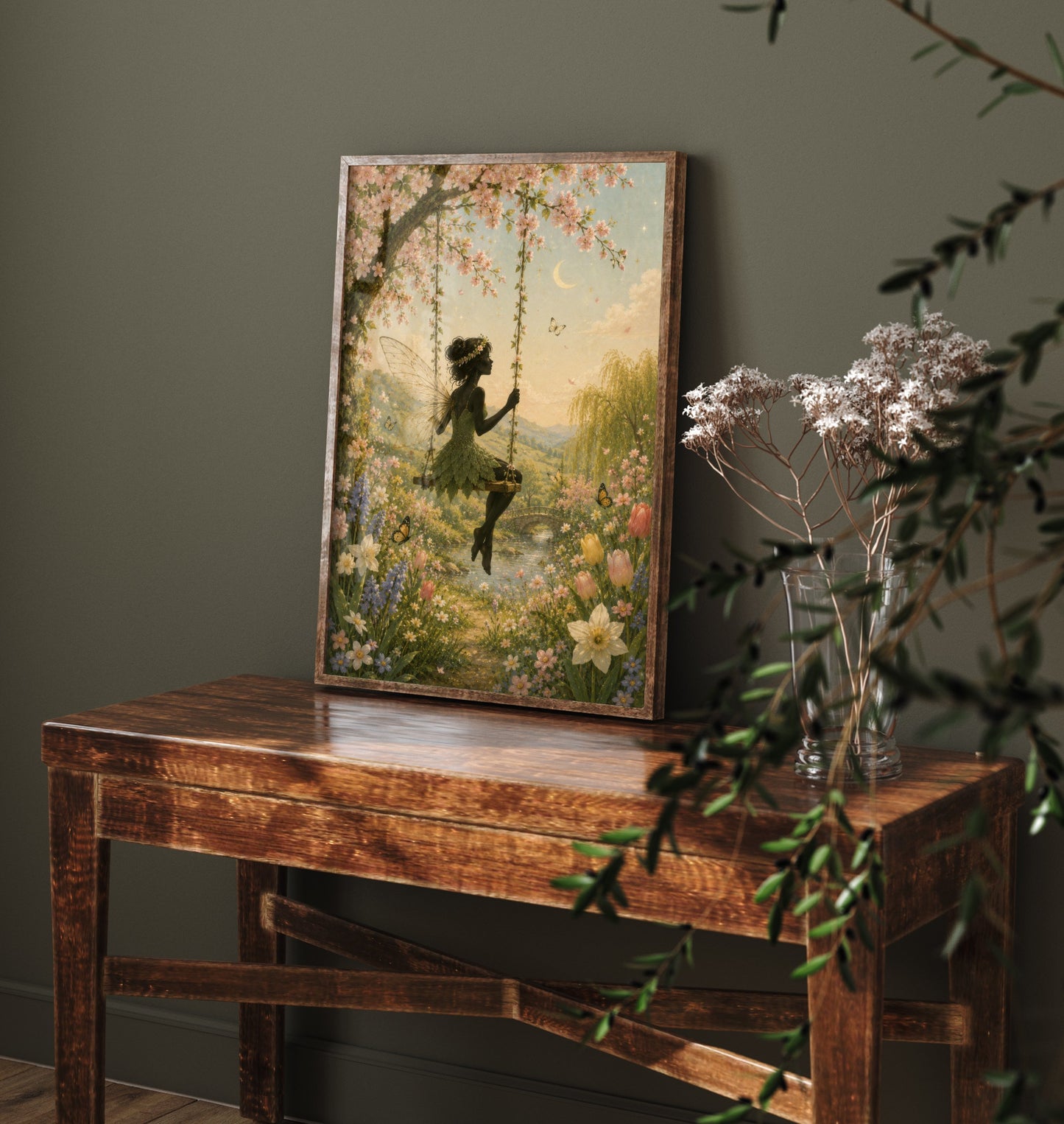 Fairy on a Blossom Swing Art Print - Celestial Botanical Poster - Whimsical Illustration - Wall Art V3 3/3