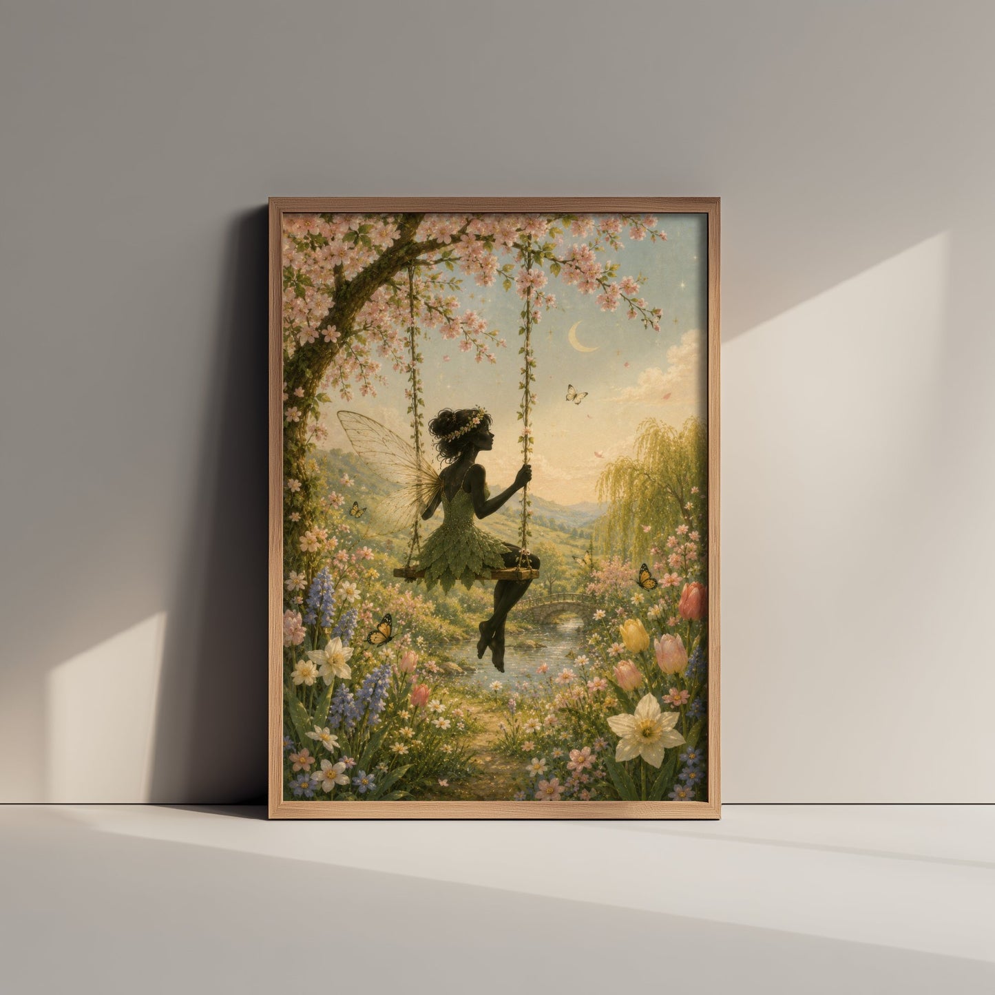 Fairy on a Blossom Swing Art Print - Celestial Botanical Poster - Whimsical Illustration - Wall Art V3 3/3