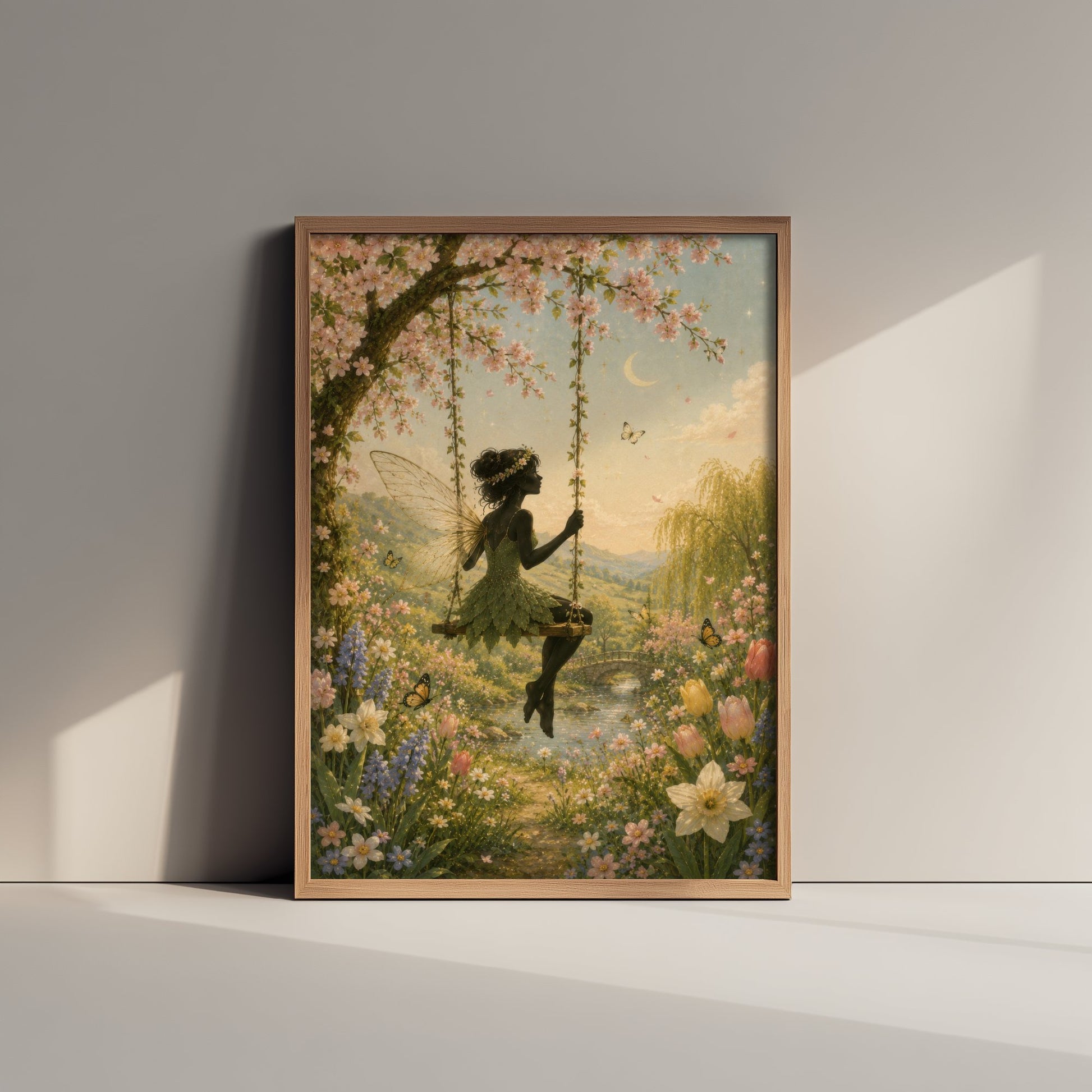 Fairy on a Blossom Swing Art Print - Celestial Botanical Poster - Whimsical Illustration - Wall Art V3 3/3