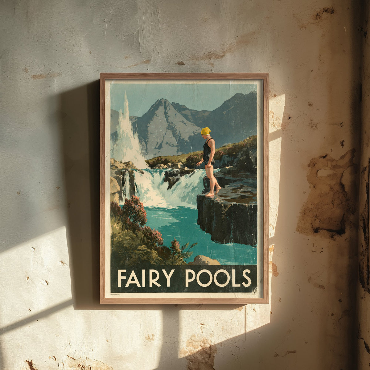 Fairy Pools Isle of Skye Travel Poster - Scotland Art Print - Vintage Wild Swimming Illustration - Cuillin Waterfall Swim V1