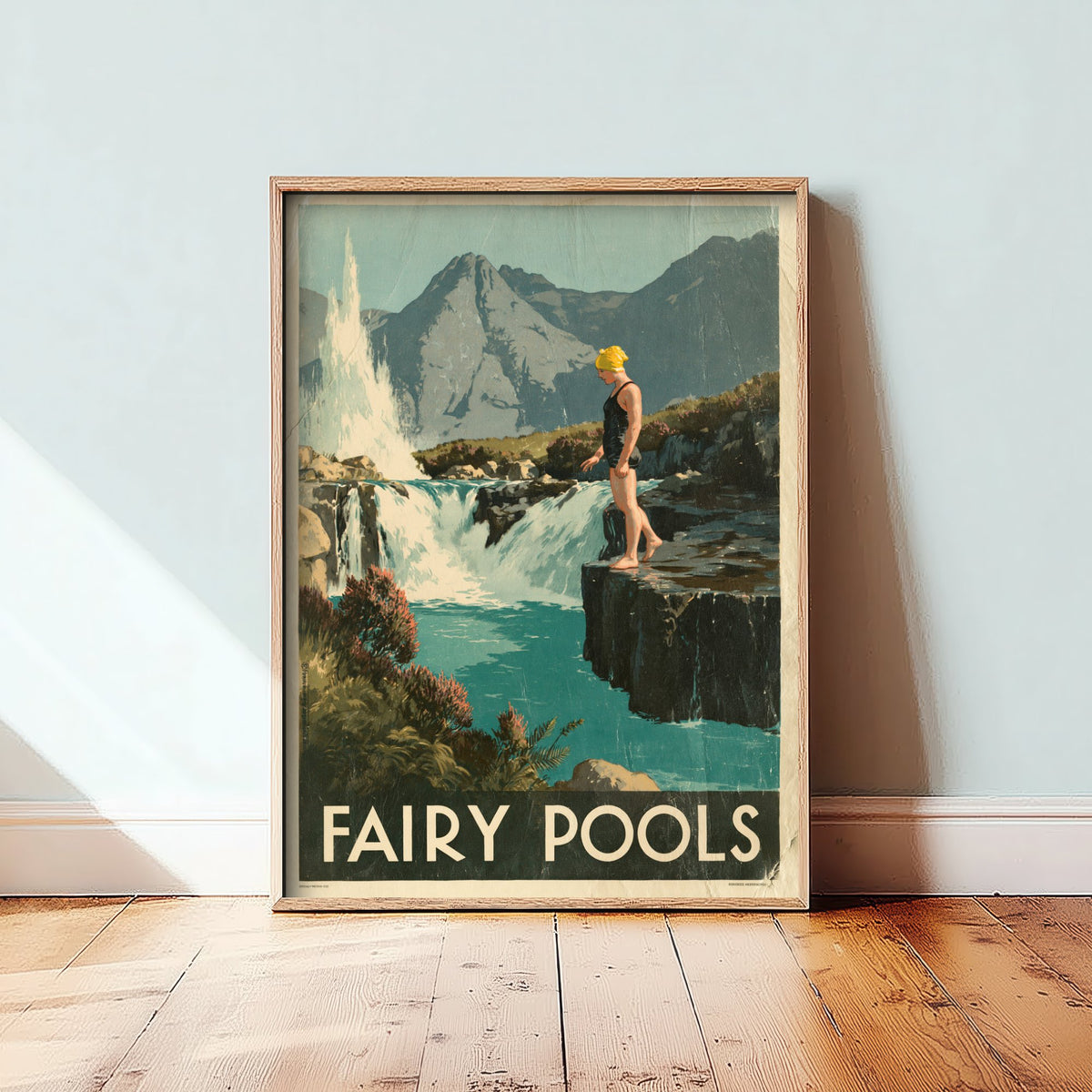 Fairy Pools Isle of Skye Travel Poster - Scotland Art Print - Vintage Wild Swimming Illustration - Cuillin Waterfall Swim V1