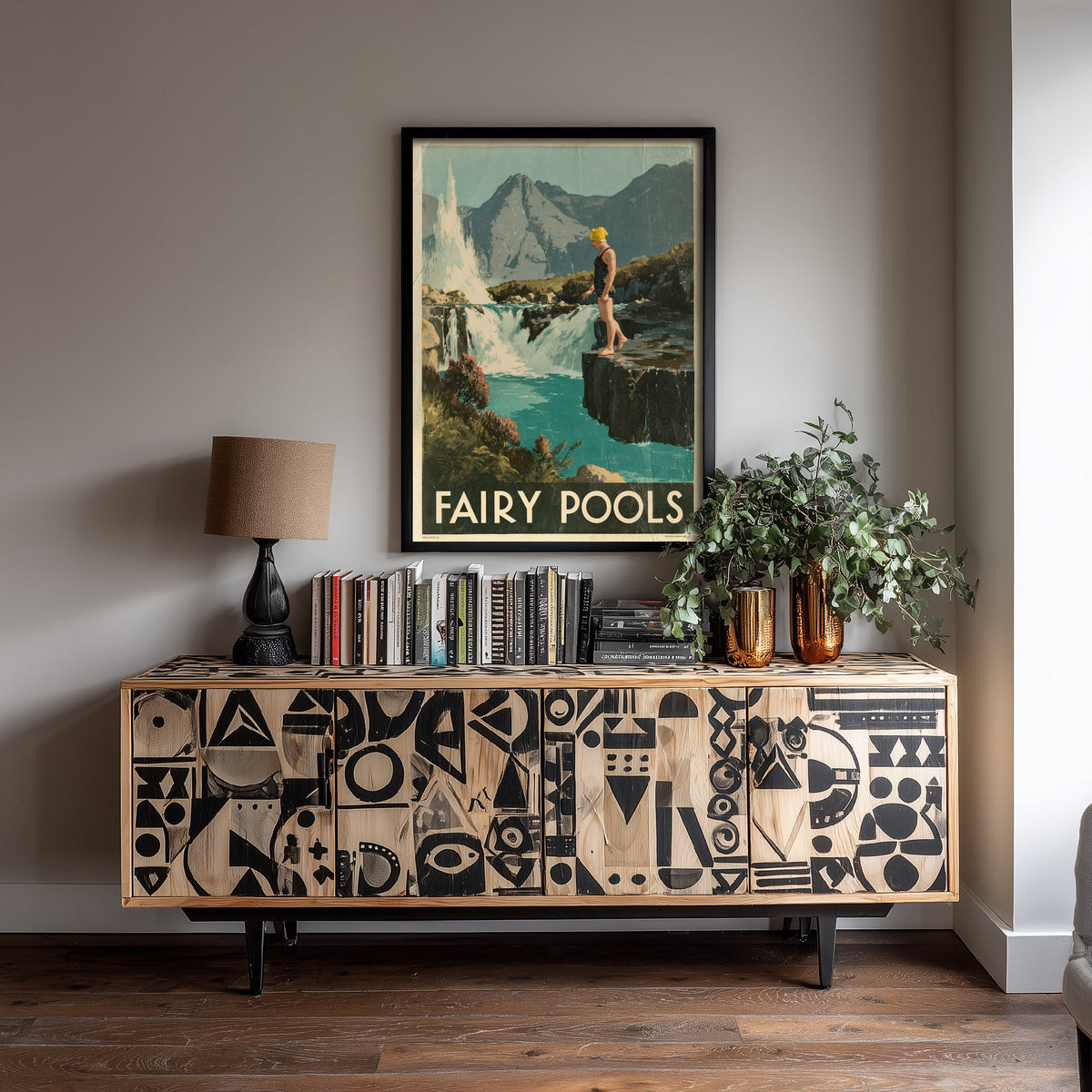 Fairy Pools Isle of Skye Travel Poster - Scotland Art Print - Vintage Wild Swimming Illustration - Cuillin Waterfall Swim V1