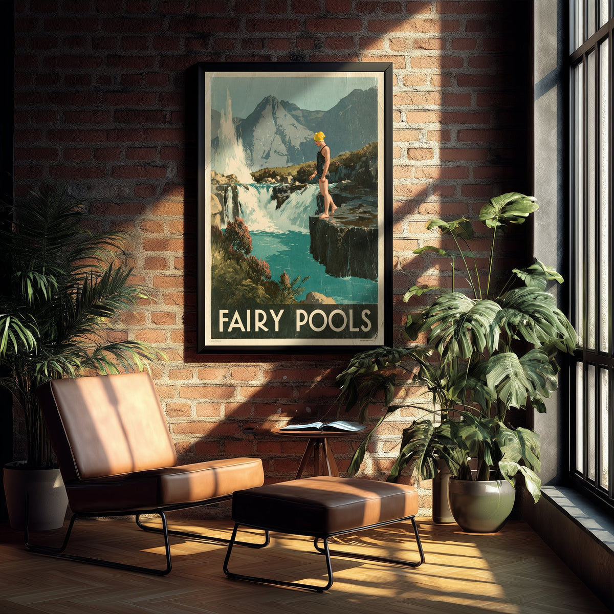Fairy Pools Isle of Skye Travel Poster - Scotland Art Print - Vintage Wild Swimming Illustration - Cuillin Waterfall Swim V1