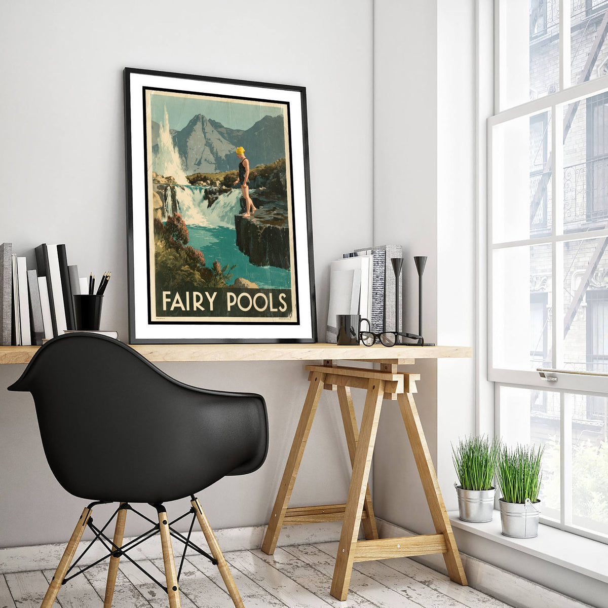 Fairy Pools Isle of Skye Travel Poster - Scotland Art Print - Vintage Wild Swimming Illustration - Cuillin Waterfall Swim V1