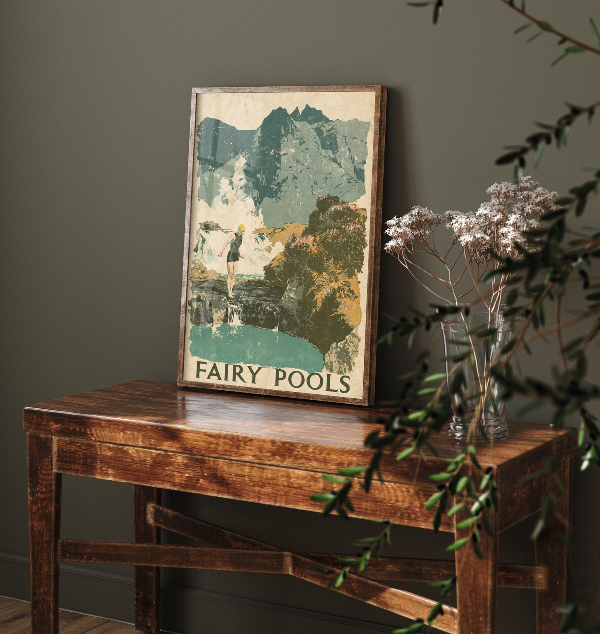 Fairy Pools Skye Travel Poster - Scottish Highlands Art Print - Grainy Screen Print Swimming Illustration - Waterfall Pools V2
