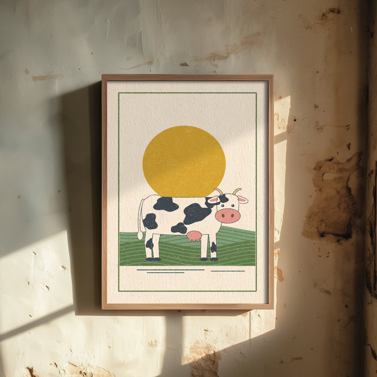 Black and White Cow Art Print - Farm Nursery Poster - Retro Linocut Style Dairy Illustration V1 1/3