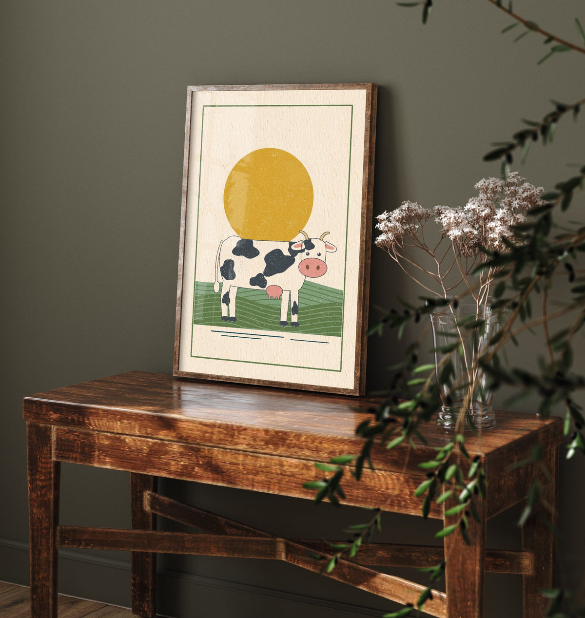 Black and White Cow Art Print - Farm Nursery Poster - Retro Linocut Style Dairy Illustration V1 1/3