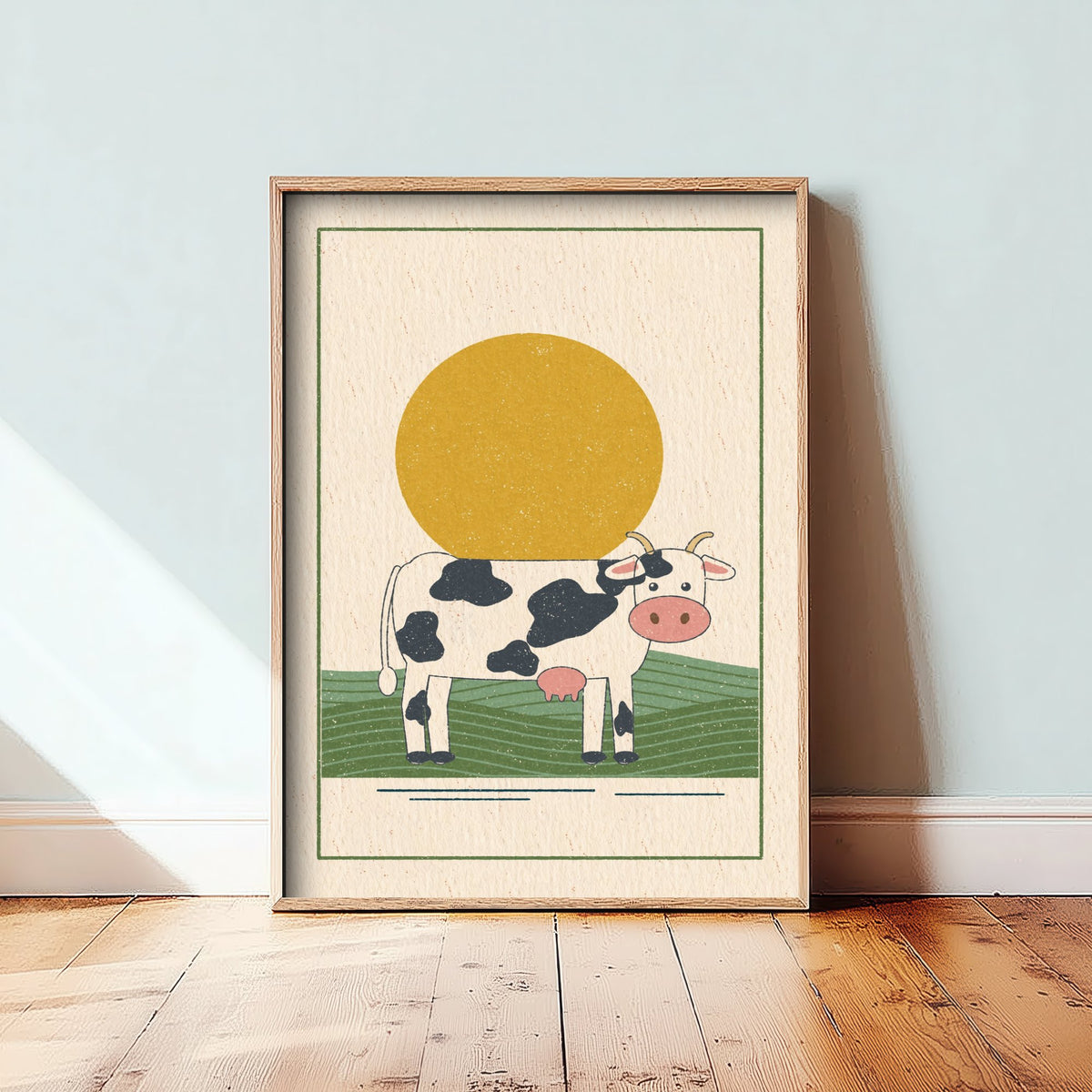 Black and White Cow Art Print - Farm Nursery Poster - Retro Linocut Style Dairy Illustration V1 1/3