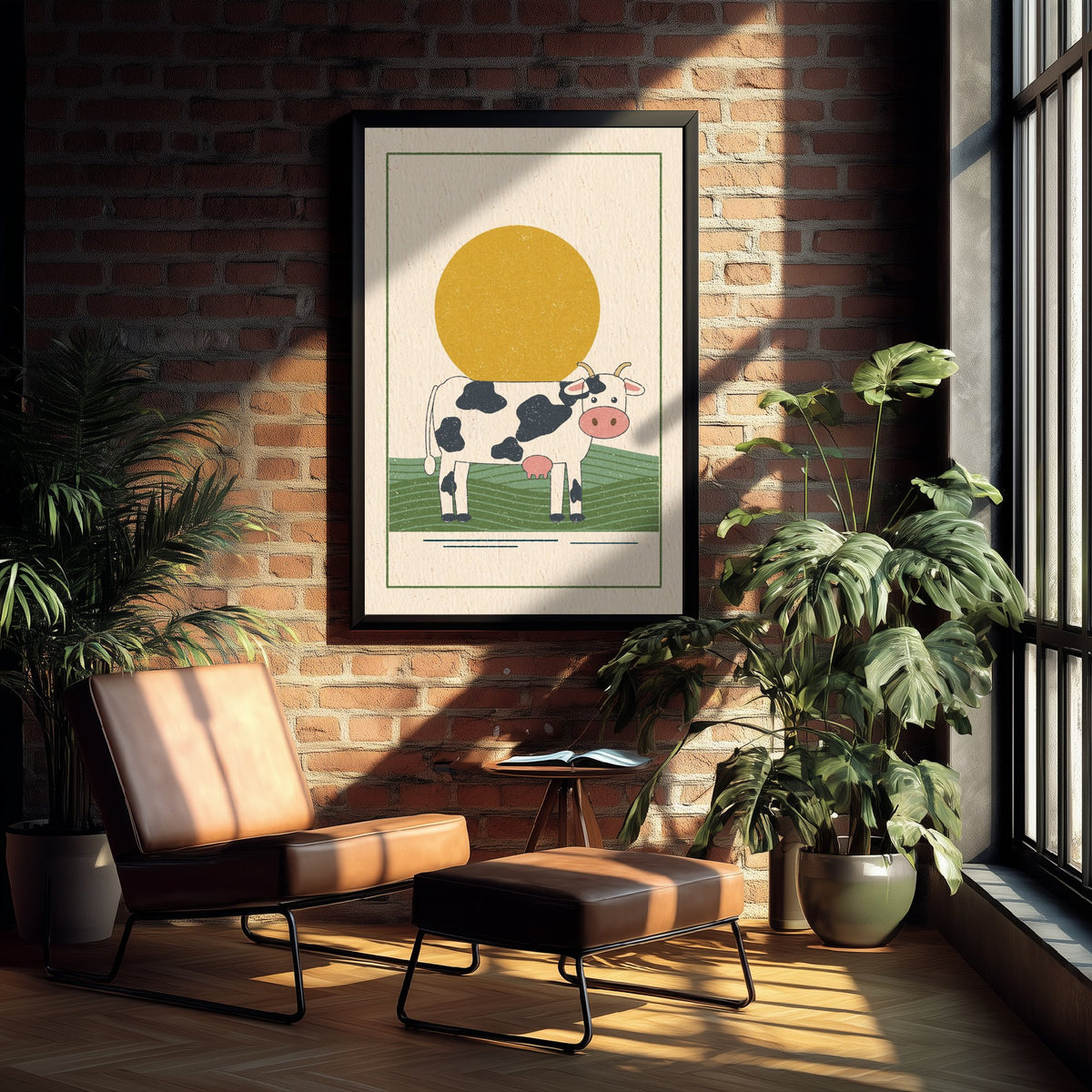 Black and White Cow Art Print - Farm Nursery Poster - Retro Linocut Style Dairy Illustration V1 1/3