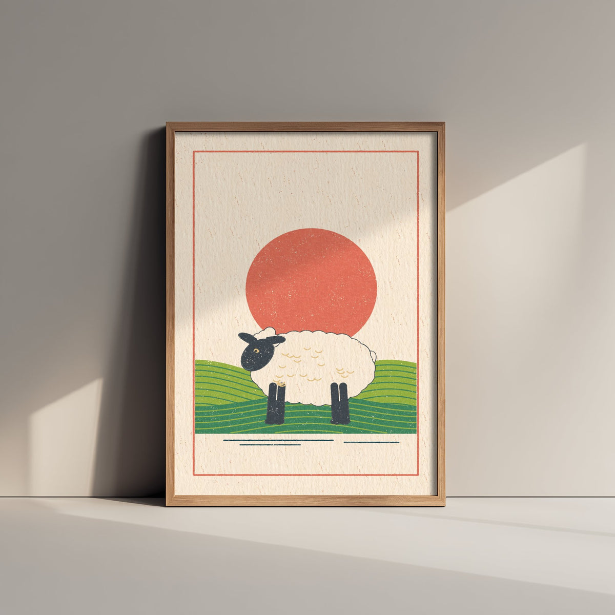 Woolly Sheep Art Print - Black Faced Ewe Poster - Linocut Style Hillside Illustration V1 3/3