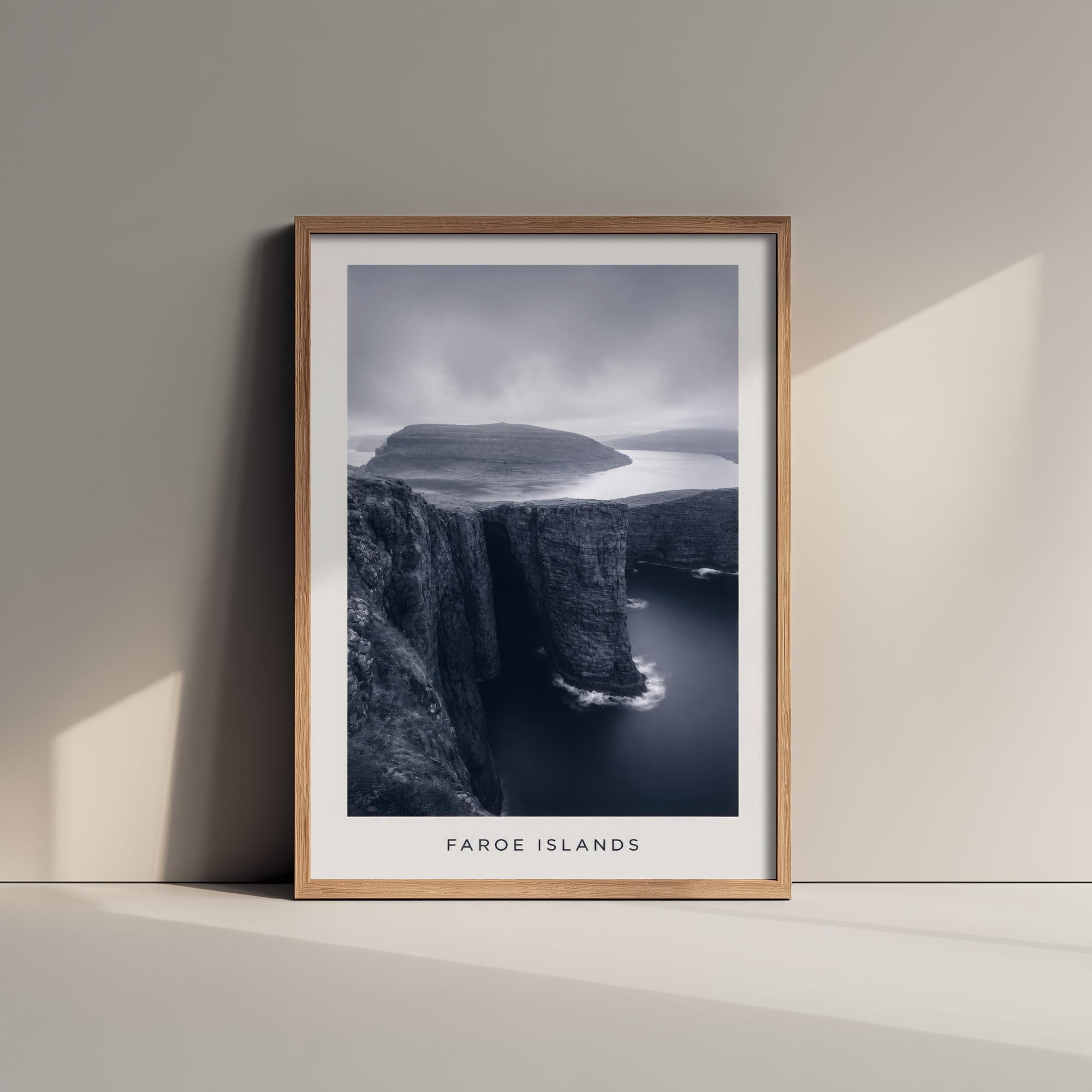 Faroe Islands Art Print - Black and White Photo Poster - Nordic Coastal Landscape - Moody Sea Cliffs 1/3