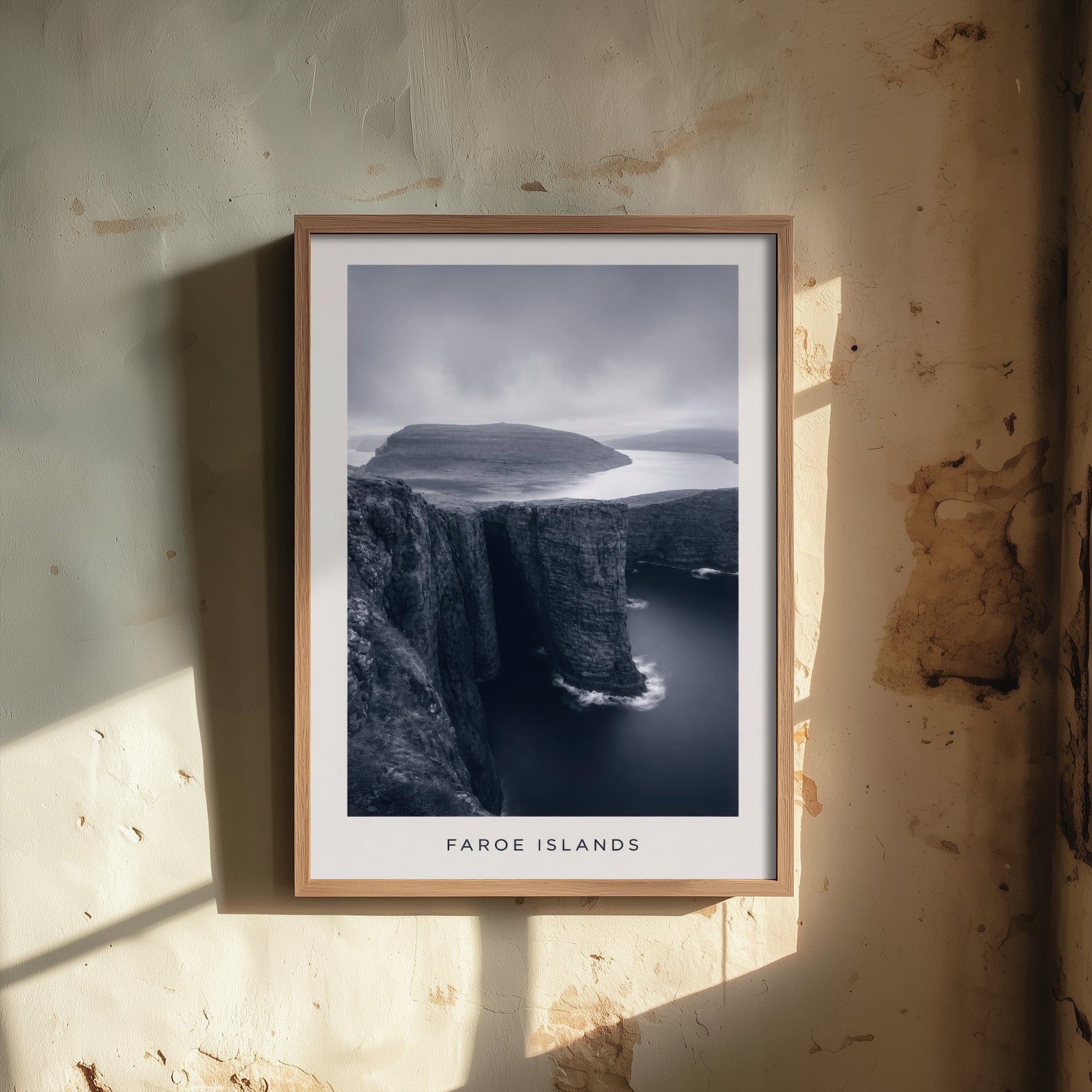 Faroe Islands Art Print - Black and White Photo Poster - Nordic Coastal Landscape - Moody Sea Cliffs 1/3