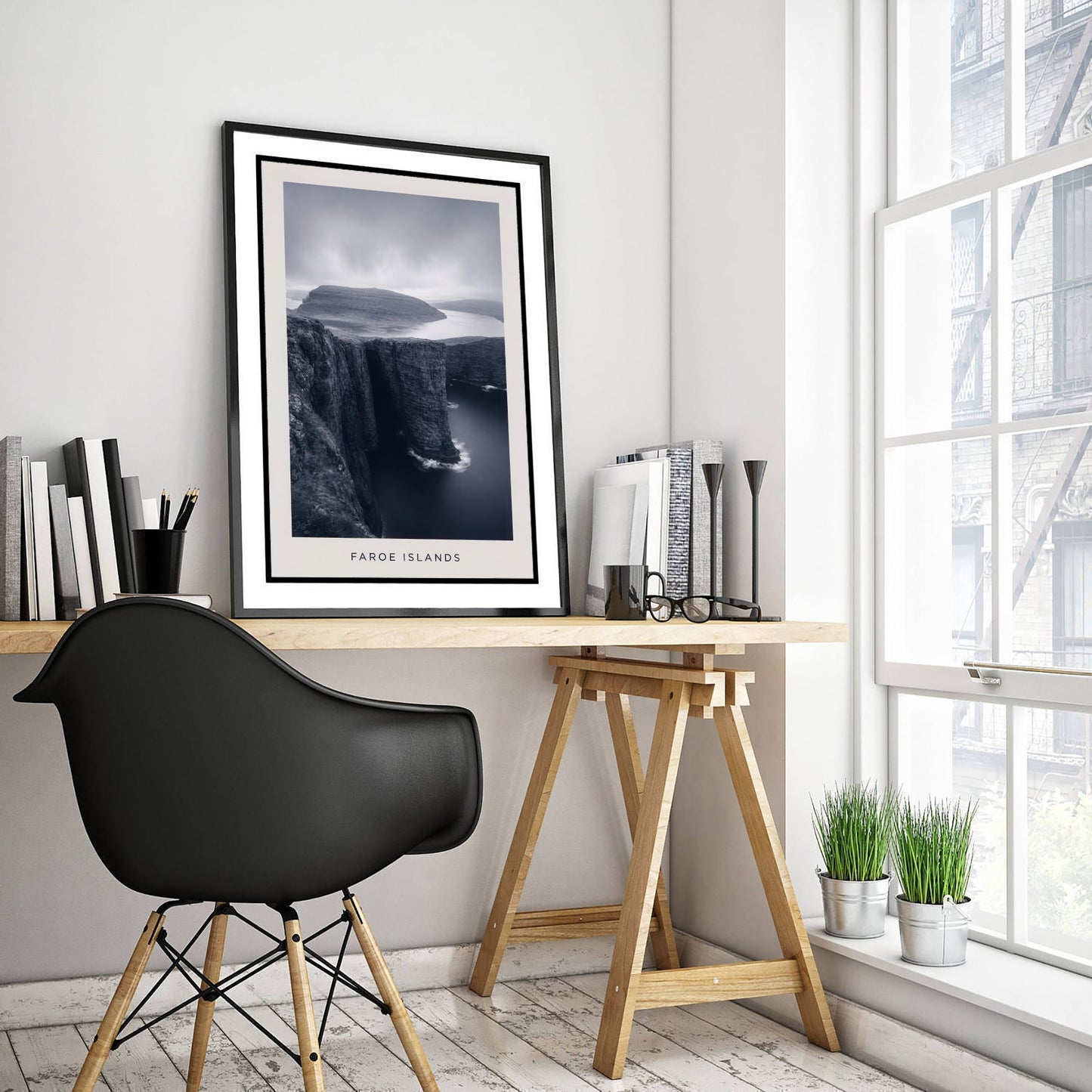 Faroe Islands Art Print - Black and White Photo Poster - Nordic Coastal Landscape - Moody Sea Cliffs 1/3