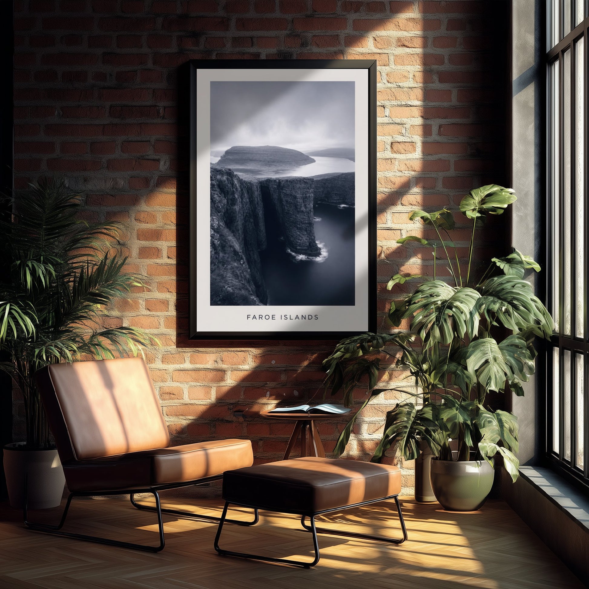 Faroe Islands Art Print - Black and White Photo Poster - Nordic Coastal Landscape - Moody Sea Cliffs 1/3