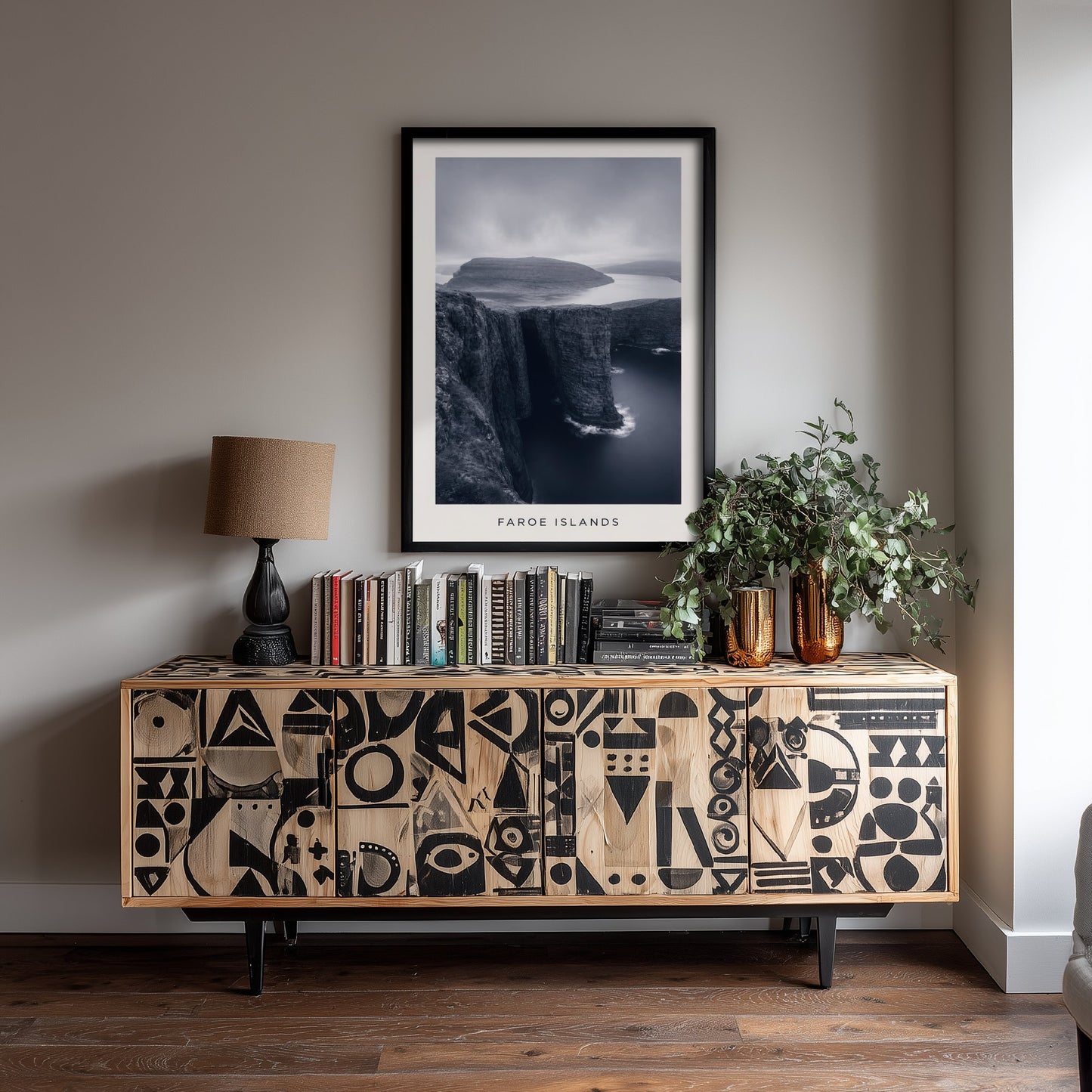 Faroe Islands Art Print - Black and White Photo Poster - Nordic Coastal Landscape - Moody Sea Cliffs 1/3