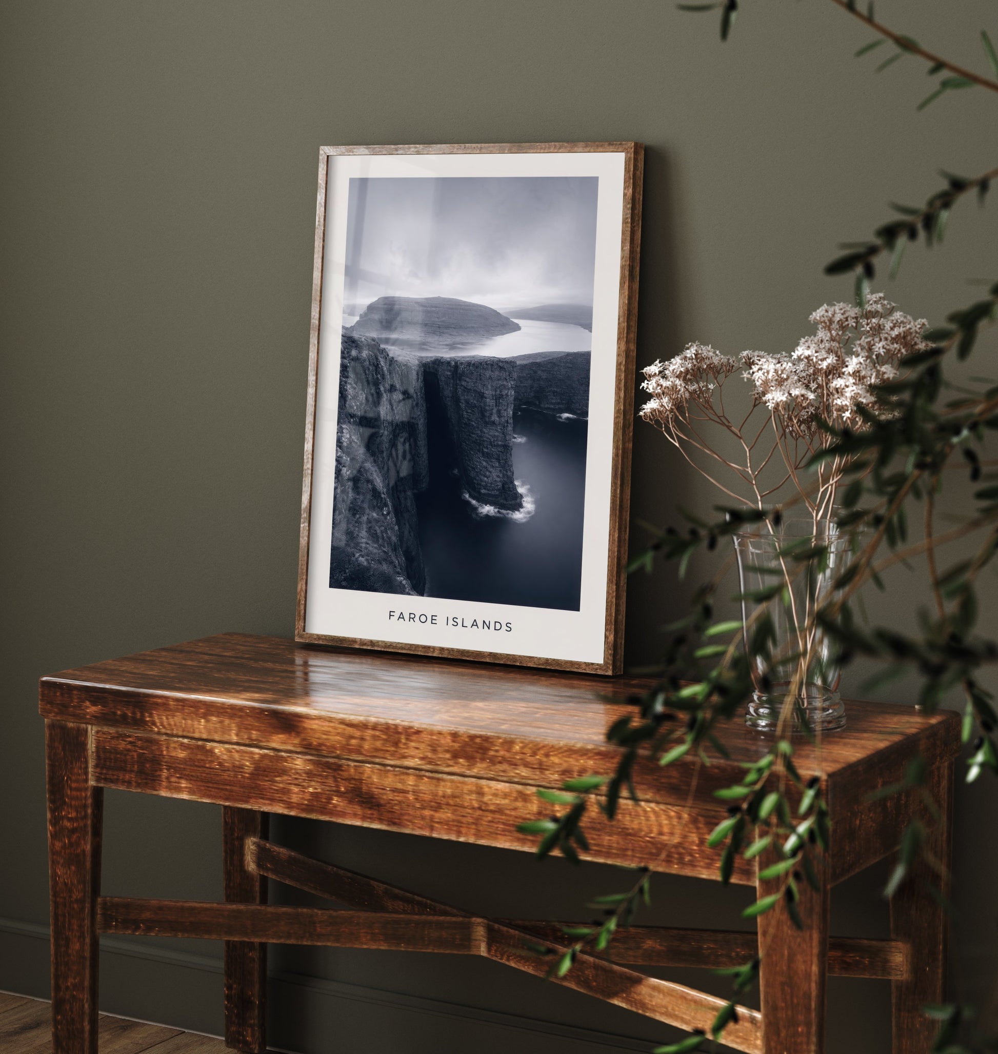 Faroe Islands Art Print - Black and White Photo Poster - Nordic Coastal Landscape - Moody Sea Cliffs 1/3