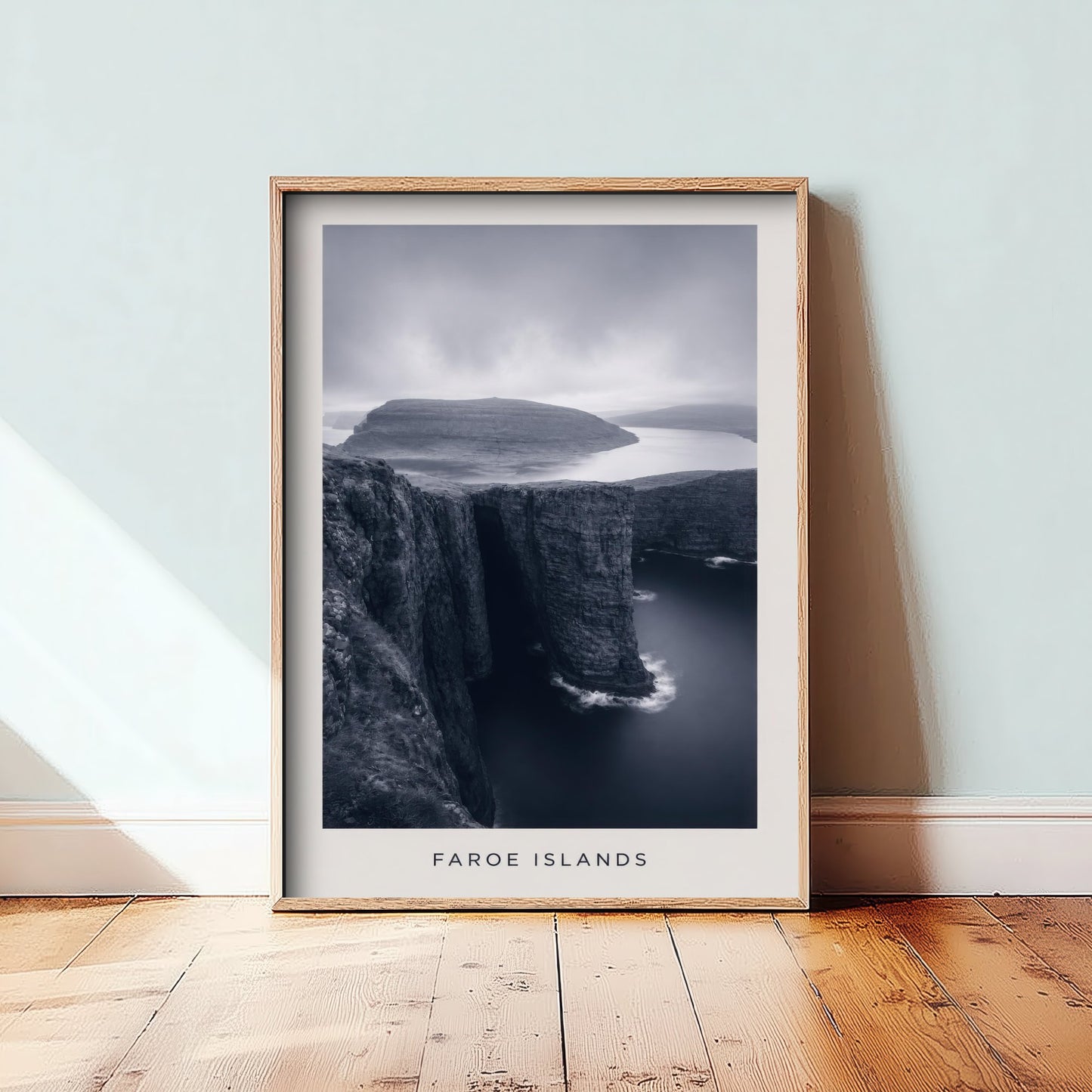 Faroe Islands Art Print - Black and White Photo Poster - Nordic Coastal Landscape - Moody Sea Cliffs 1/3