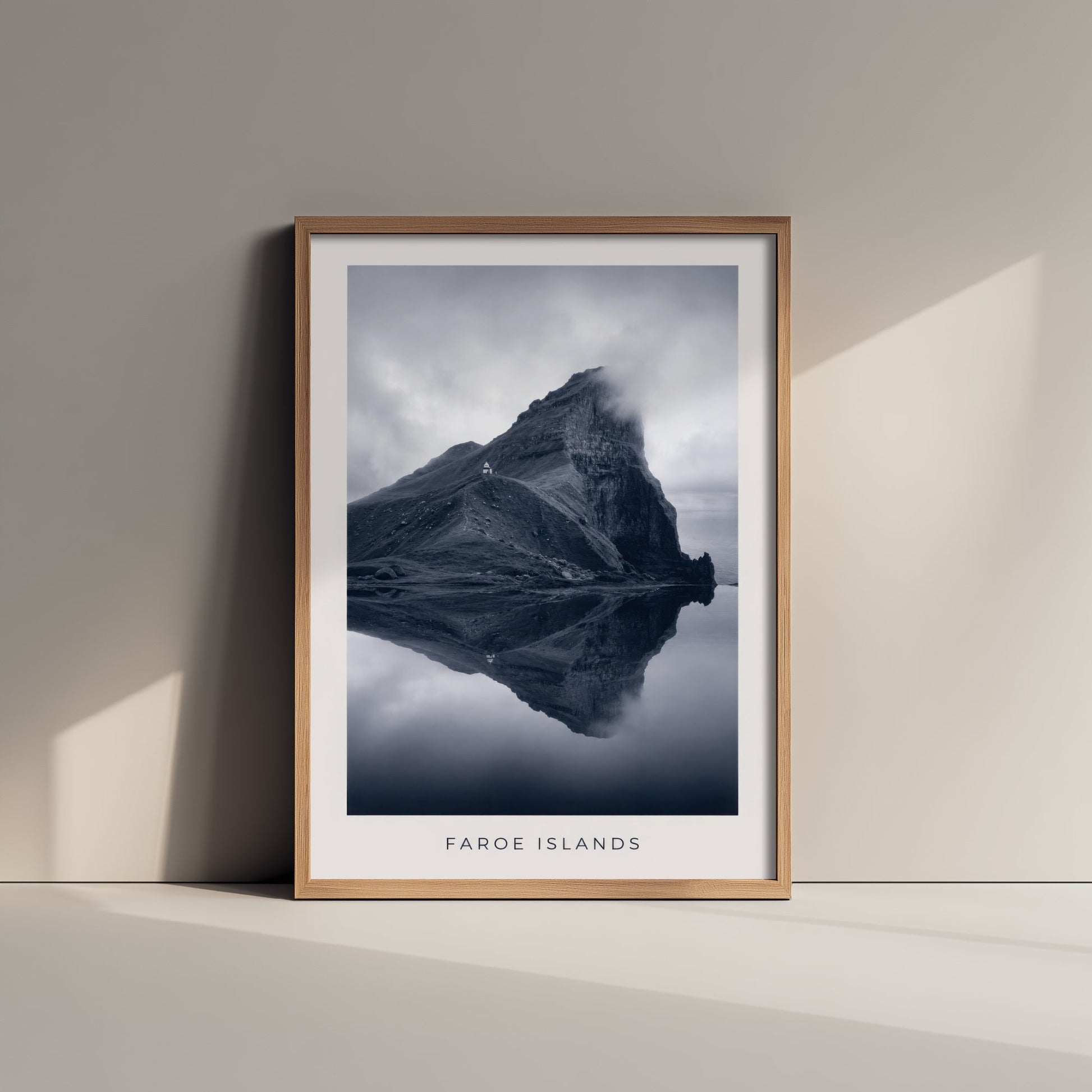 Faroe Islands Art Print - Black and White Photo Poster - Nordic Mountain Reflection - Moody Landscape 2/3