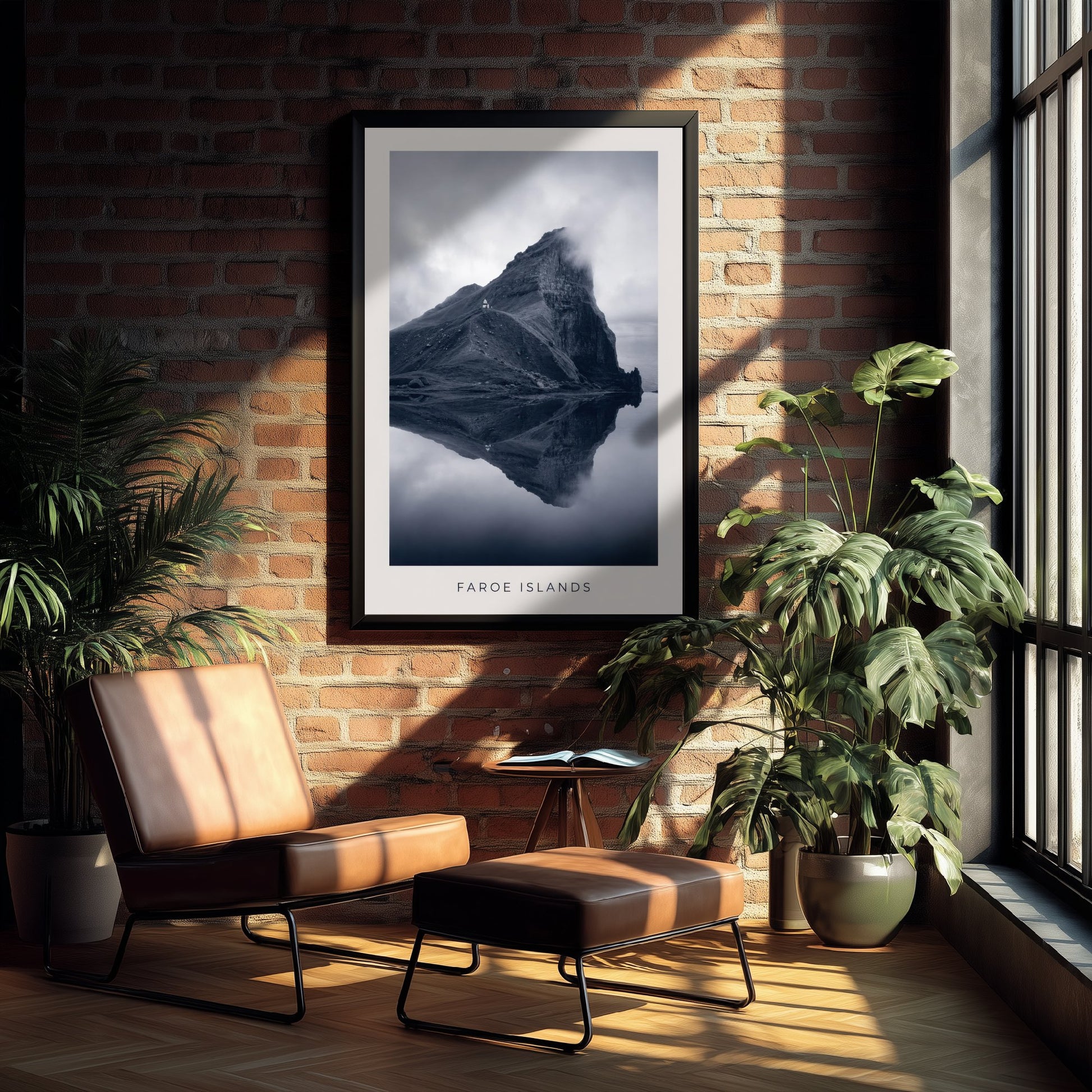 Faroe Islands Art Print - Black and White Photo Poster - Nordic Mountain Reflection - Moody Landscape 2/3