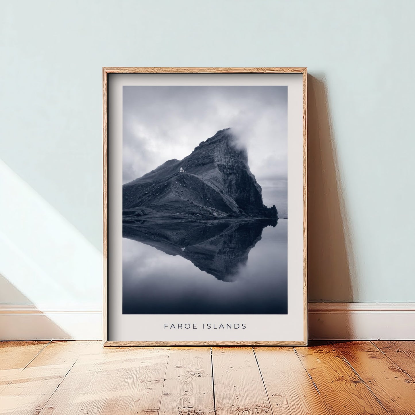 Faroe Islands Art Print - Black and White Photo Poster - Nordic Mountain Reflection - Moody Landscape 2/3