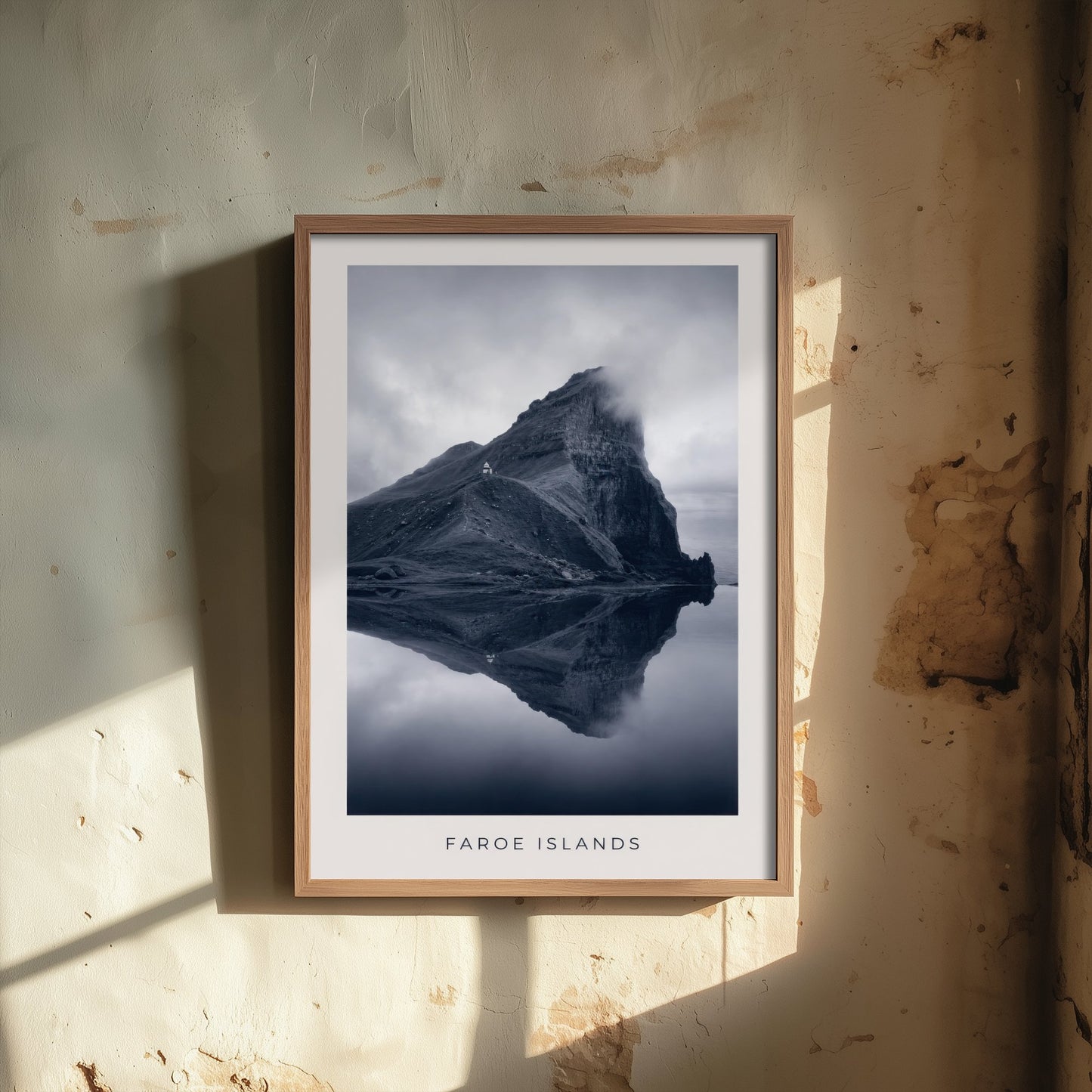 Faroe Islands Art Print - Black and White Photo Poster - Nordic Mountain Reflection - Moody Landscape 2/3
