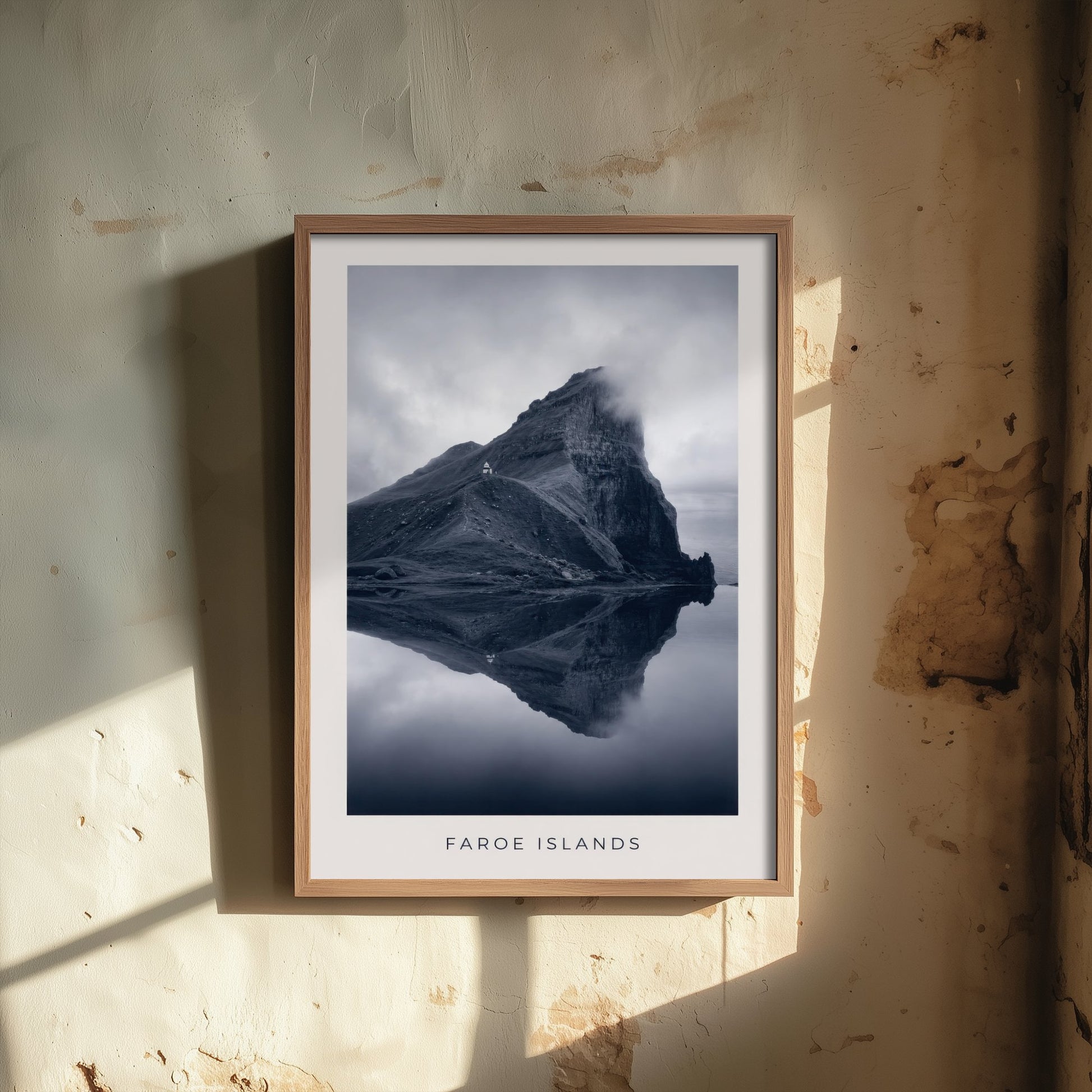 Faroe Islands Art Print - Black and White Photo Poster - Nordic Mountain Reflection - Moody Landscape 2/3