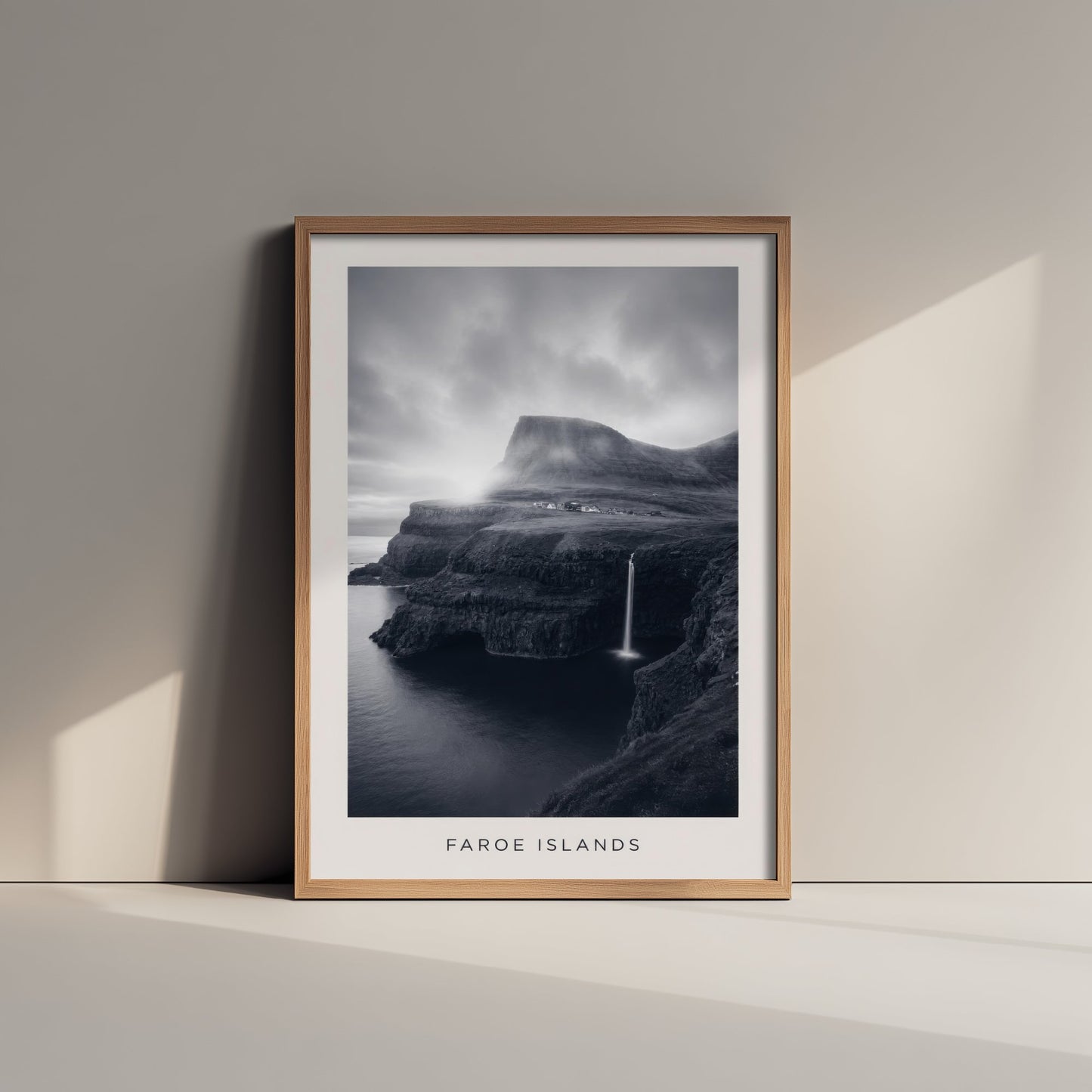 Faroe Islands Art Print - Black and White Photo Poster - Nordic Waterfall Coast - Moody Seascape 3/3