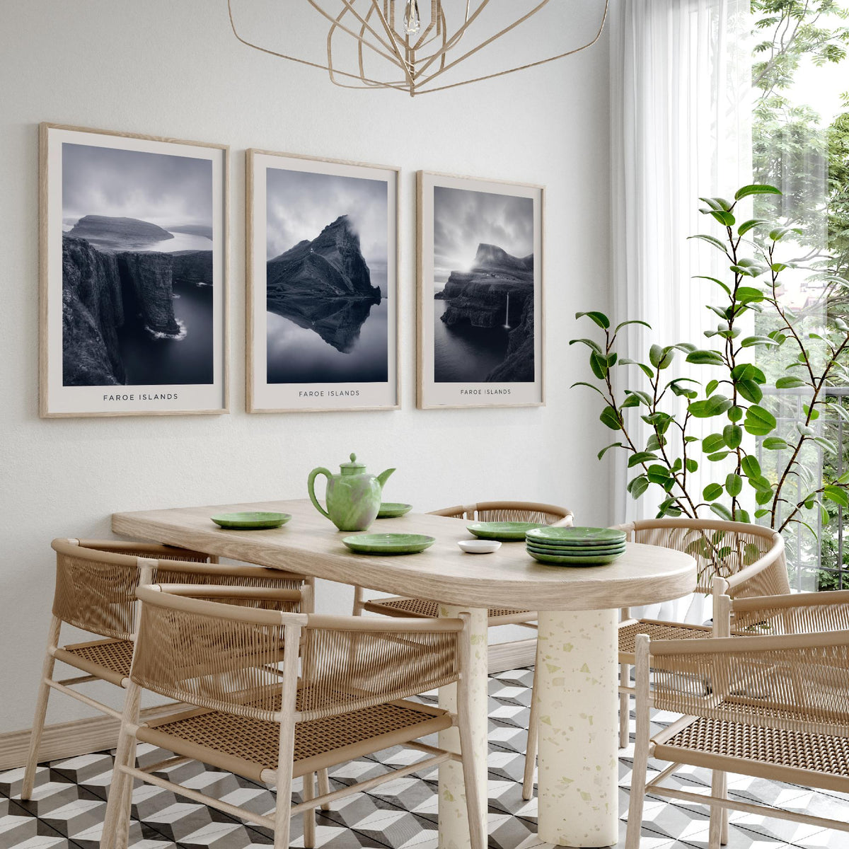 Faroe Islands Set of Three Prints | Nordic Cliffs Fjord Waterfall | Moody Black and White Landscape Wall Art Poster Photo