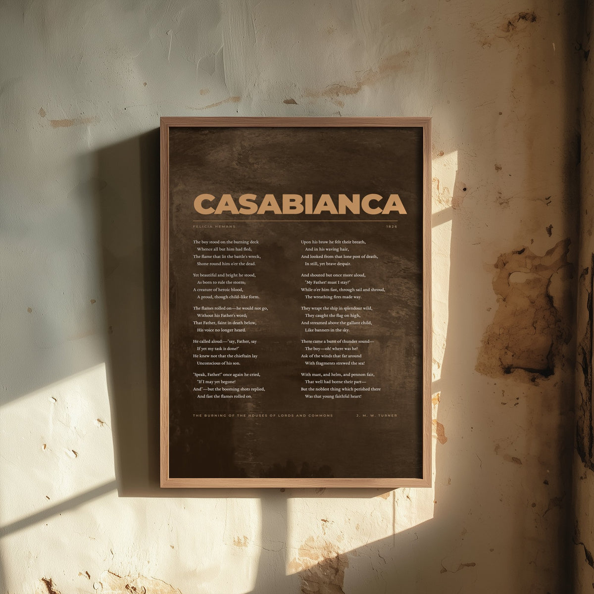 Casabianca by Felicia Hemans Art Print - Boy Stood on the Burning Deck Full Poem Poster over Turner Burning of the Houses of Lords Painting