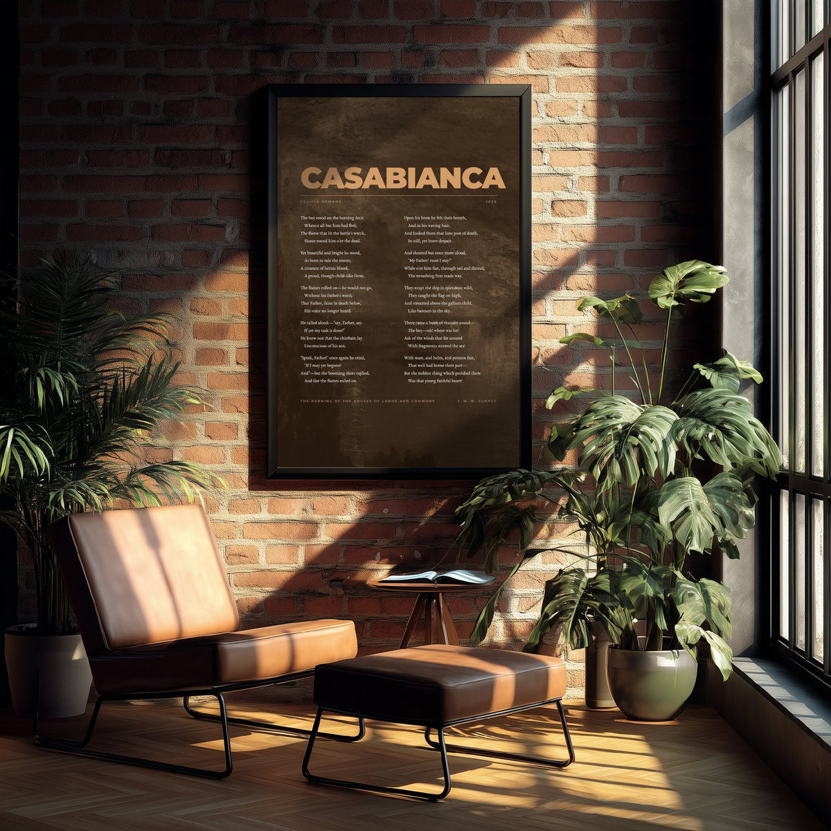 Casabianca by Felicia Hemans Art Print - Boy Stood on the Burning Deck Full Poem Poster over Turner Burning of the Houses of Lords Painting