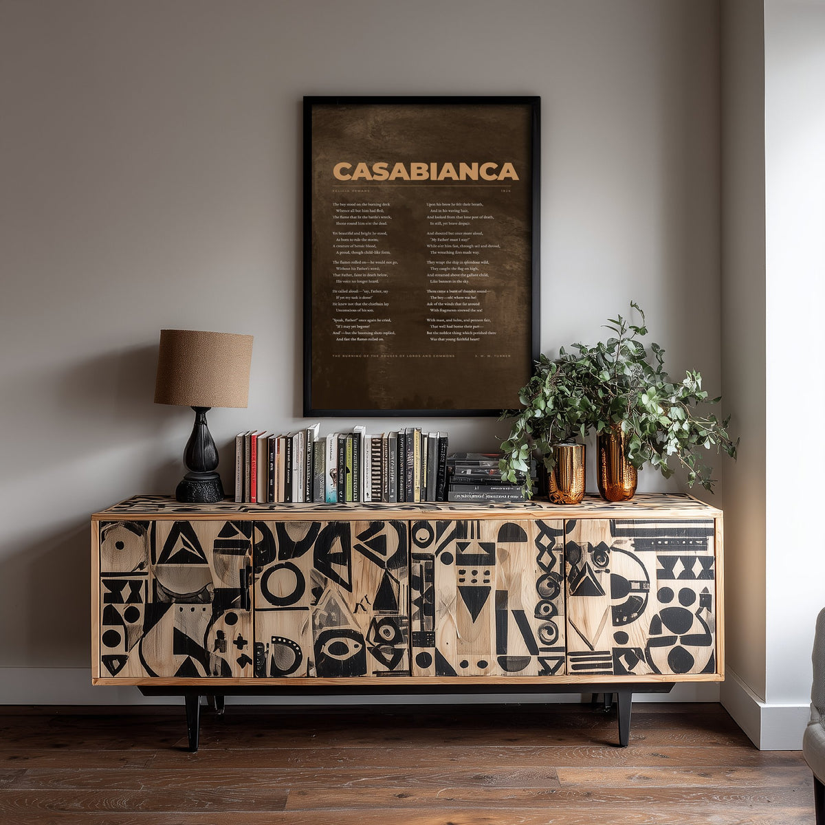 Casabianca by Felicia Hemans Art Print - Boy Stood on the Burning Deck Full Poem Poster over Turner Burning of the Houses of Lords Painting