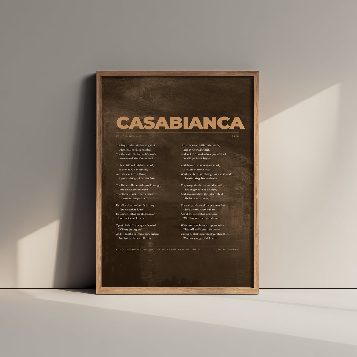 Casabianca by Felicia Hemans Art Print - Boy Stood on the Burning Deck Full Poem Poster over Turner Burning of the Houses of Lords Painting