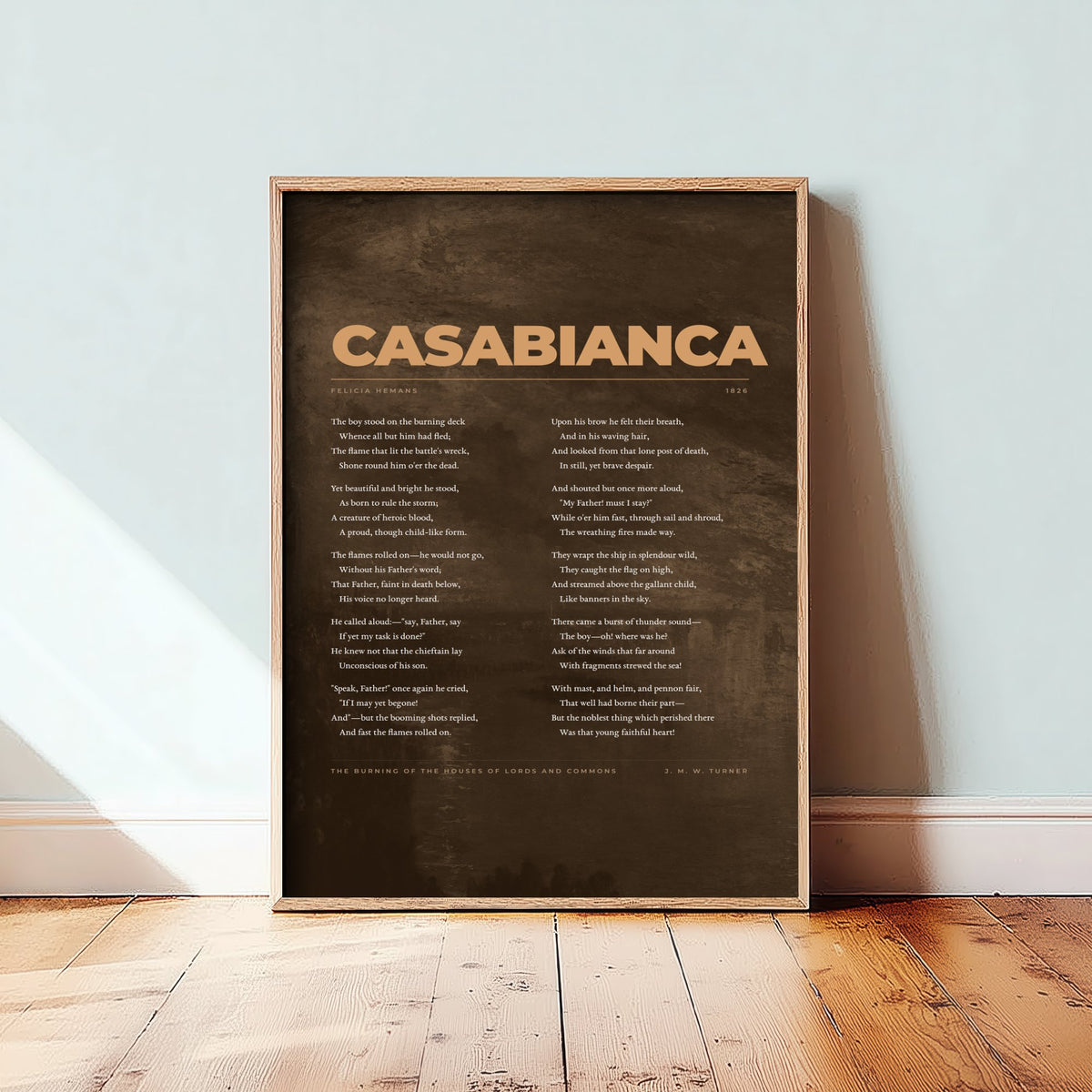 Casabianca by Felicia Hemans Art Print - Boy Stood on the Burning Deck Full Poem Poster over Turner Burning of the Houses of Lords Painting