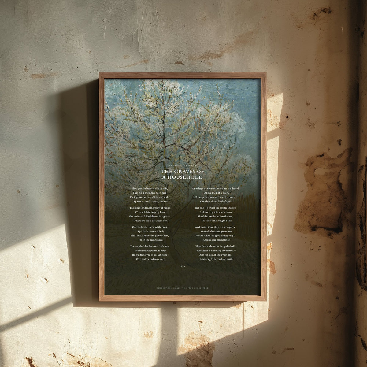 The Graves of a Household by Felicia Hemans Art Print - Full Poem over Van Gogh Pink Peach Tree Painting - Family Remembrance Poetry Poster