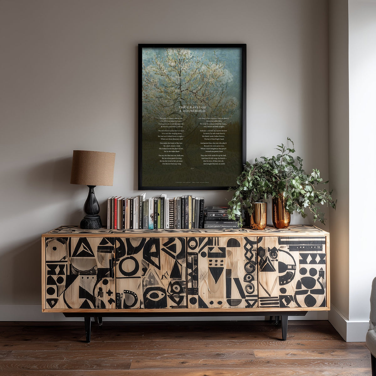 The Graves of a Household by Felicia Hemans Art Print - Full Poem over Van Gogh Pink Peach Tree Painting - Family Remembrance Poetry Poster