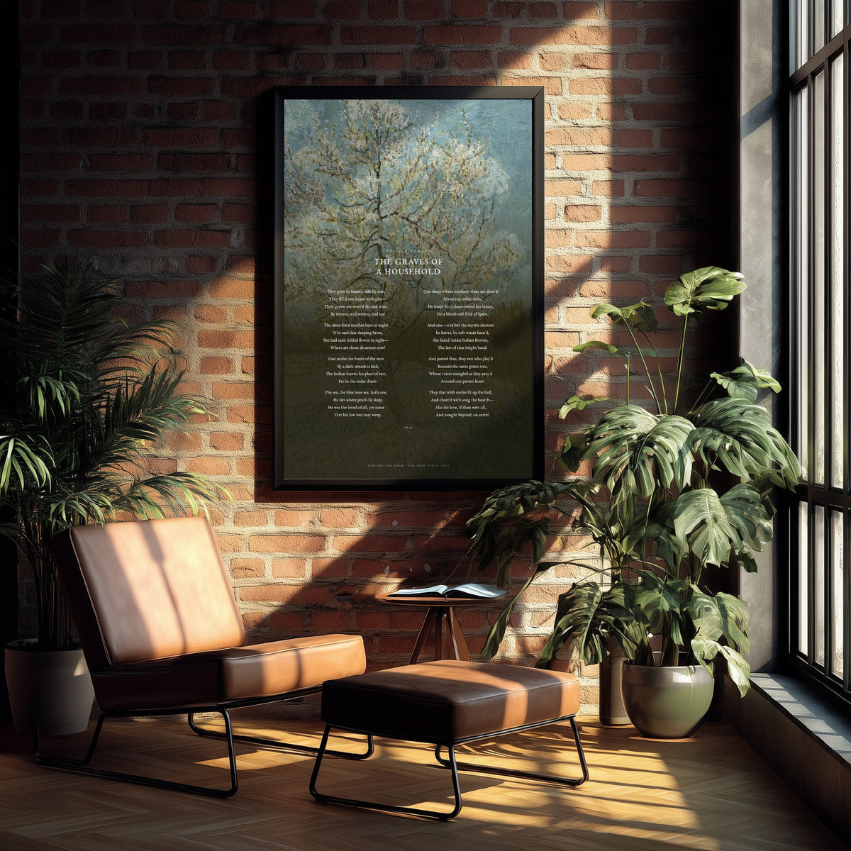 The Graves of a Household by Felicia Hemans Art Print - Full Poem over Van Gogh Pink Peach Tree Painting - Family Remembrance Poetry Poster