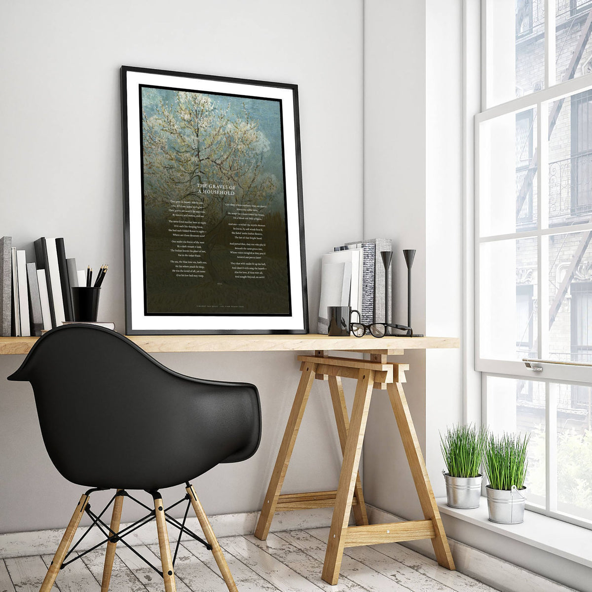 The Graves of a Household by Felicia Hemans Art Print - Full Poem over Van Gogh Pink Peach Tree Painting - Family Remembrance Poetry Poster