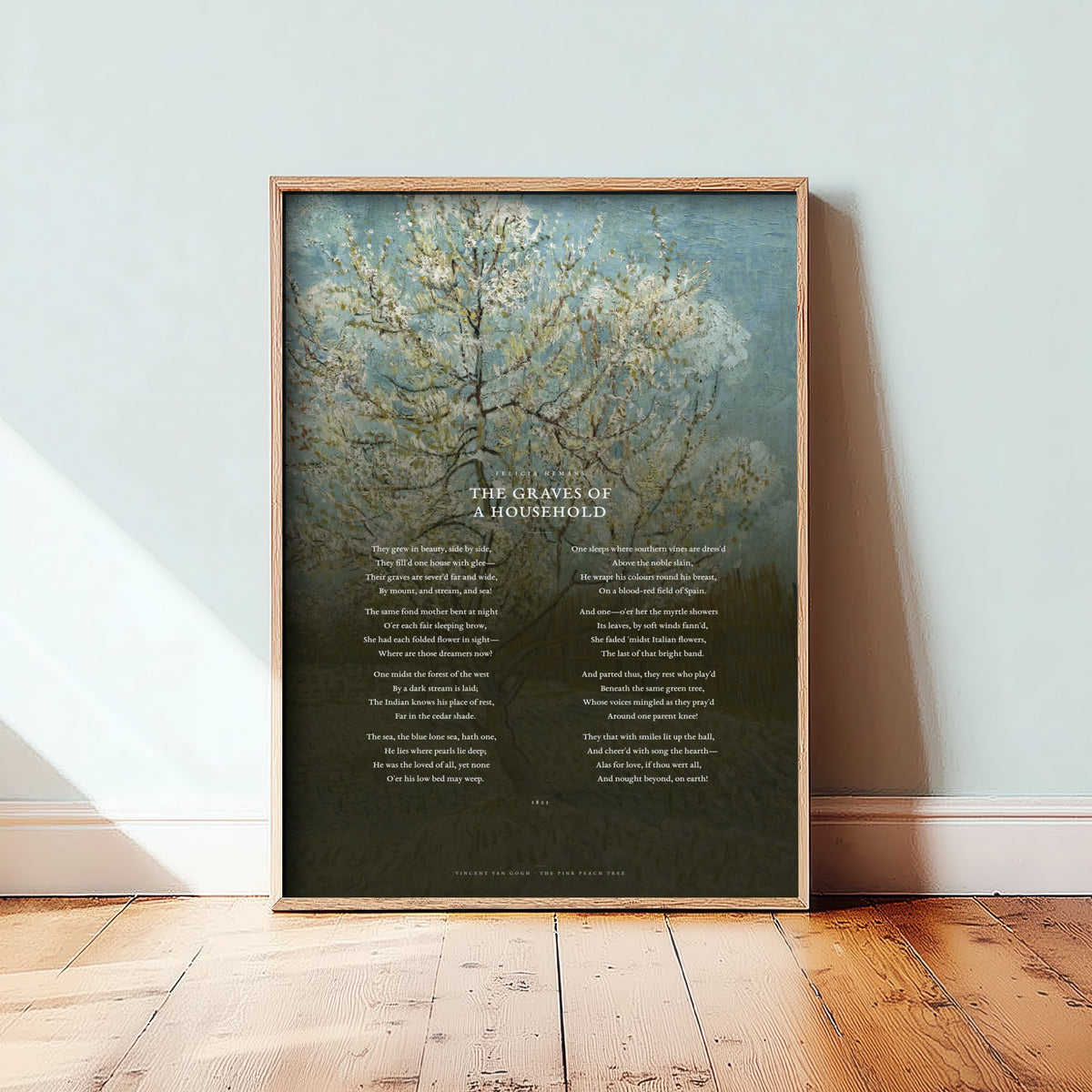 The Graves of a Household by Felicia Hemans Art Print - Full Poem over Van Gogh Pink Peach Tree Painting - Family Remembrance Poetry Poster