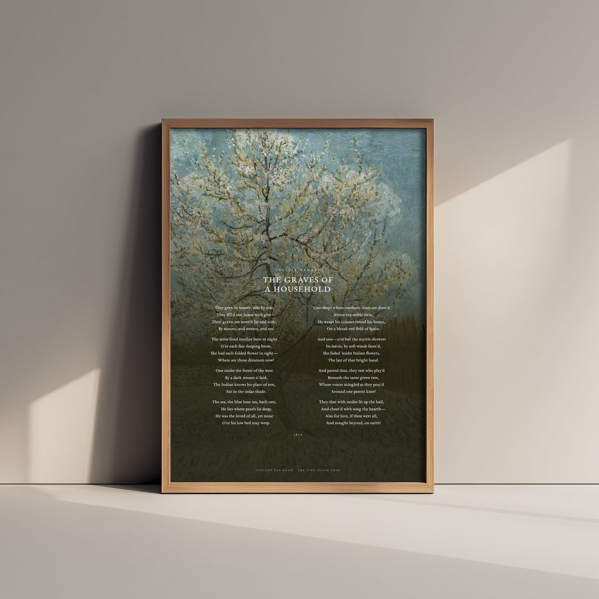 The Graves of a Household by Felicia Hemans Art Print - Full Poem over Van Gogh Pink Peach Tree Painting - Family Remembrance Poetry Poster