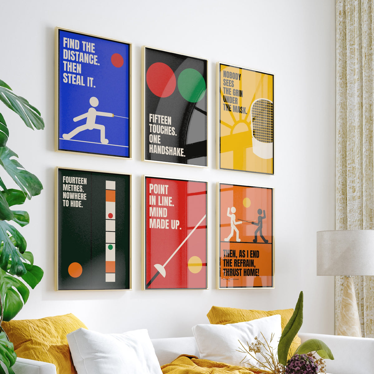 Set of Six Fencing Quote Art Prints - 6 Bauhaus Fencer Posters - Minimalist Sport Illustration - Foil, Mask, Piste