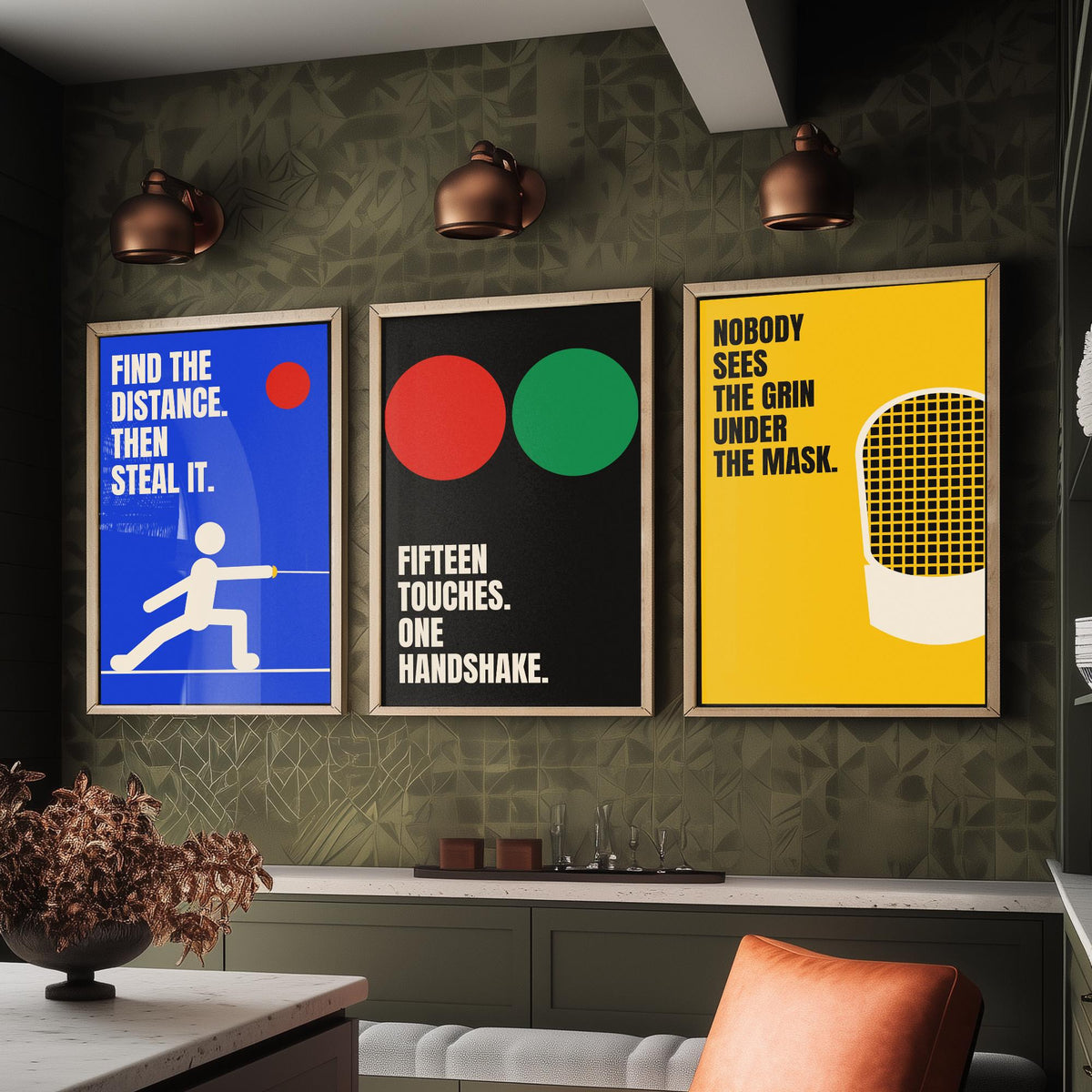 Fencing Quotes Set of Three Art Prints - 3 Bauhaus Fencer Posters - Minimalist Sport Wall Art Illustration V1