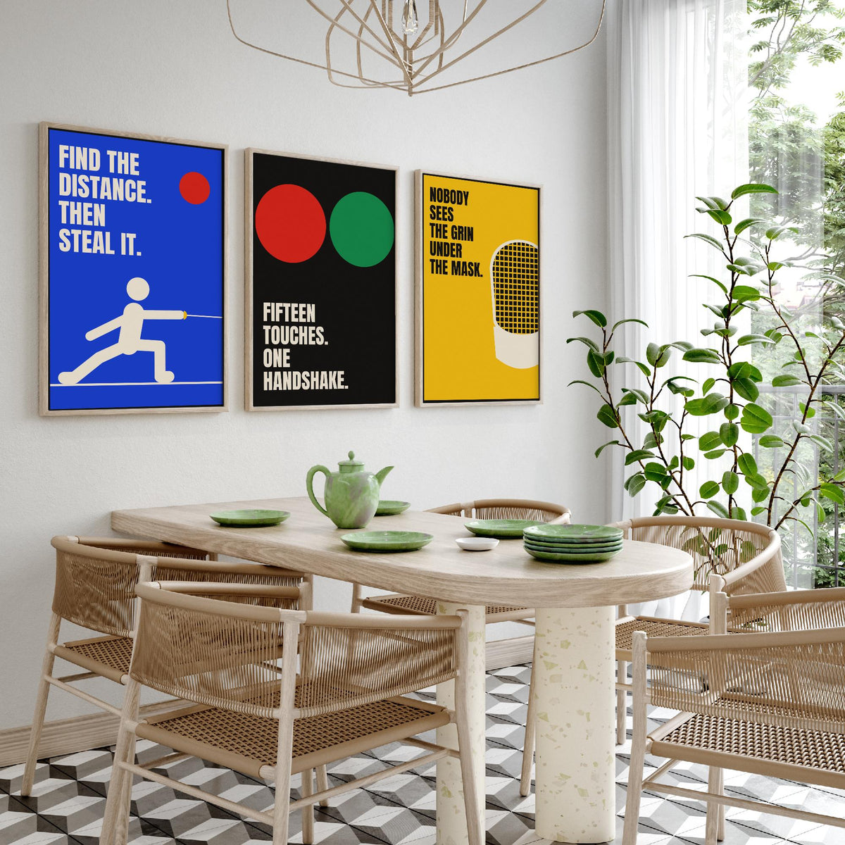 Fencing Quotes Set of Three Art Prints - 3 Bauhaus Fencer Posters - Minimalist Sport Wall Art Illustration V1